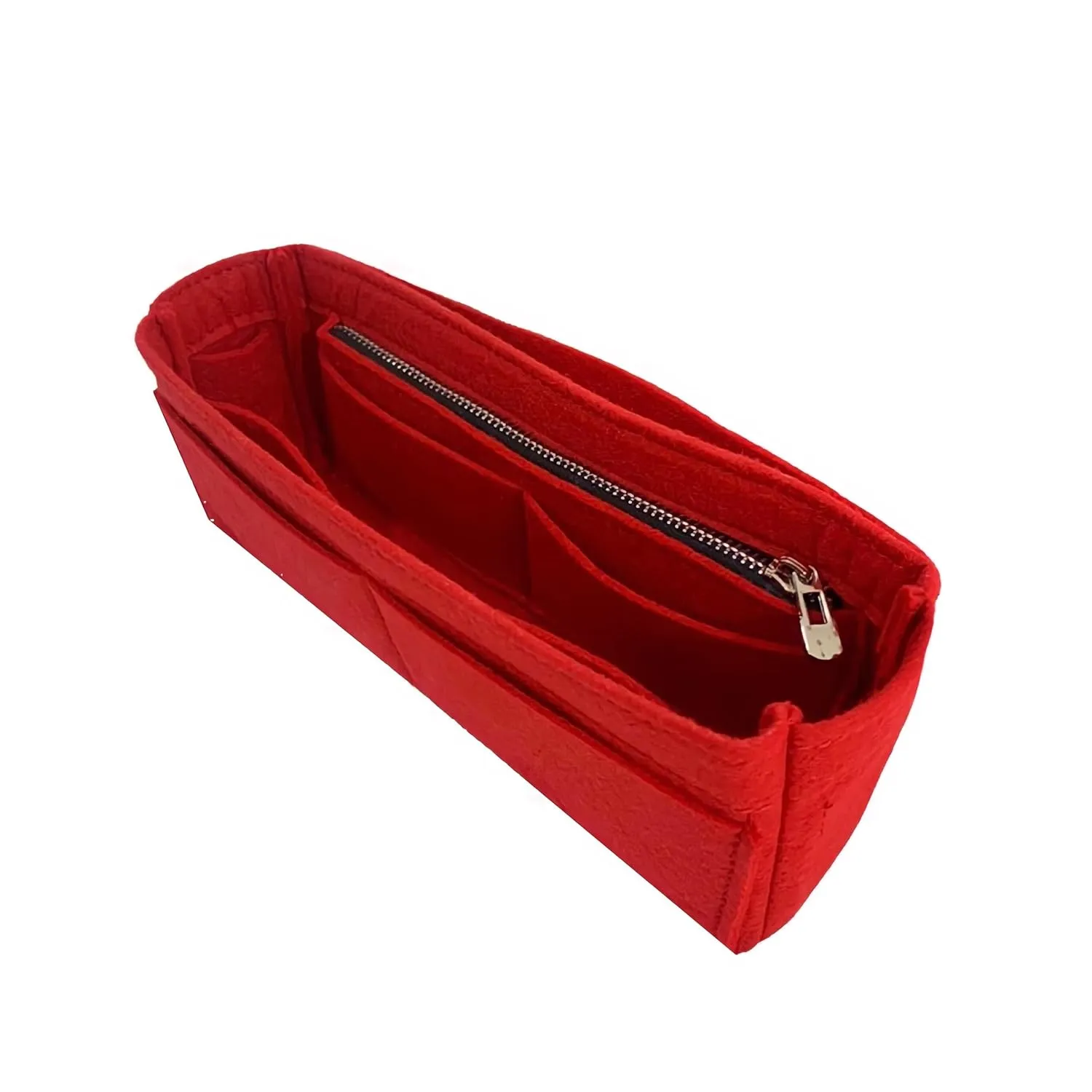 Purse Organizer for Fendi Baguette Bag Insert, Mini Baguette Bag Organizer, Large Baguette Medium, Handmade Snug Sturdy 2mm Thick Felt Gold Zipper (For Medium Baguette, Red)