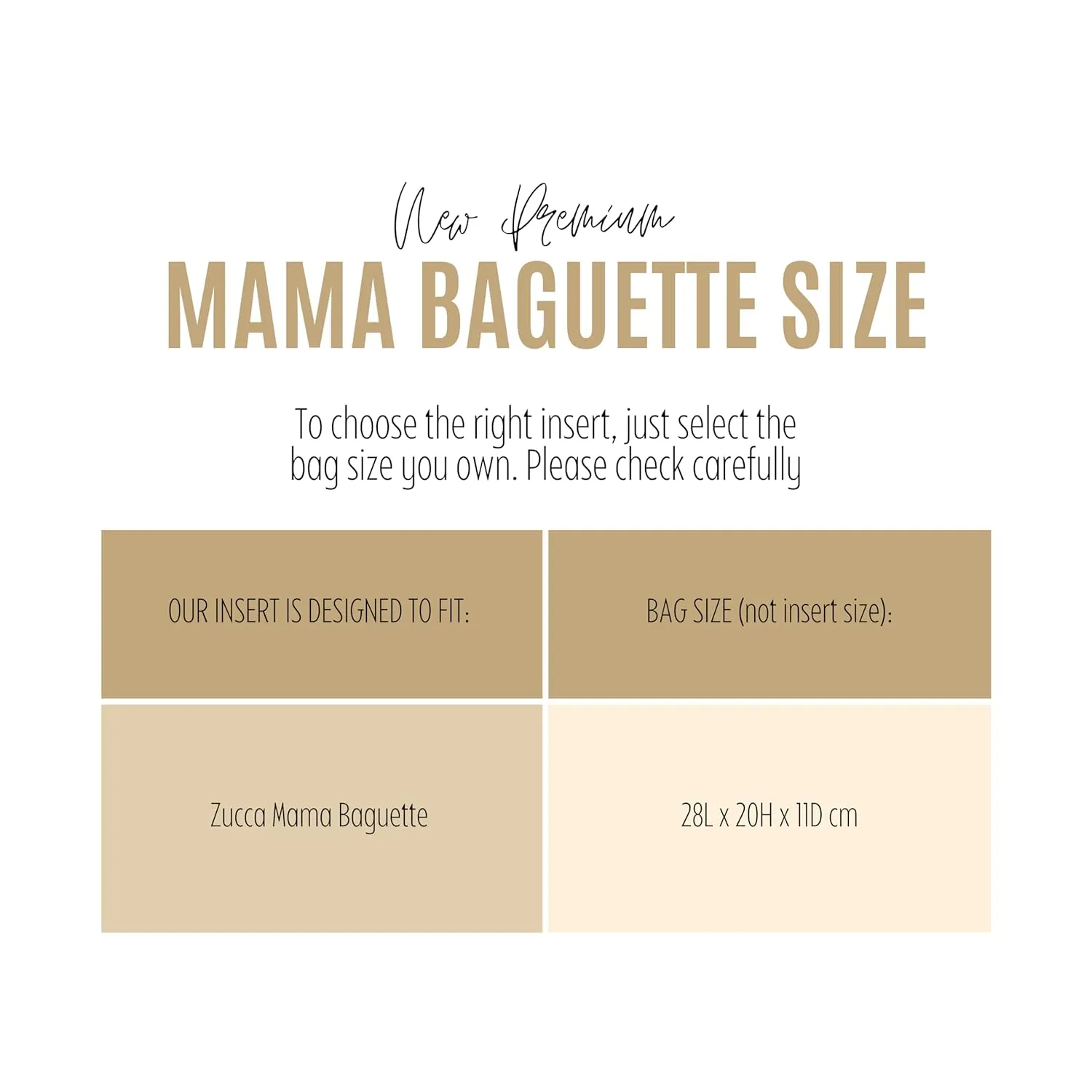 Purse Organizer for Fendi Mama Baguette Bag Organizer, Zucca Mamma Baguette Bag Insert, Handmade Snug Sturdy 2mm Thick Felt Gold Zipper (For Mama Baguette, Brown)