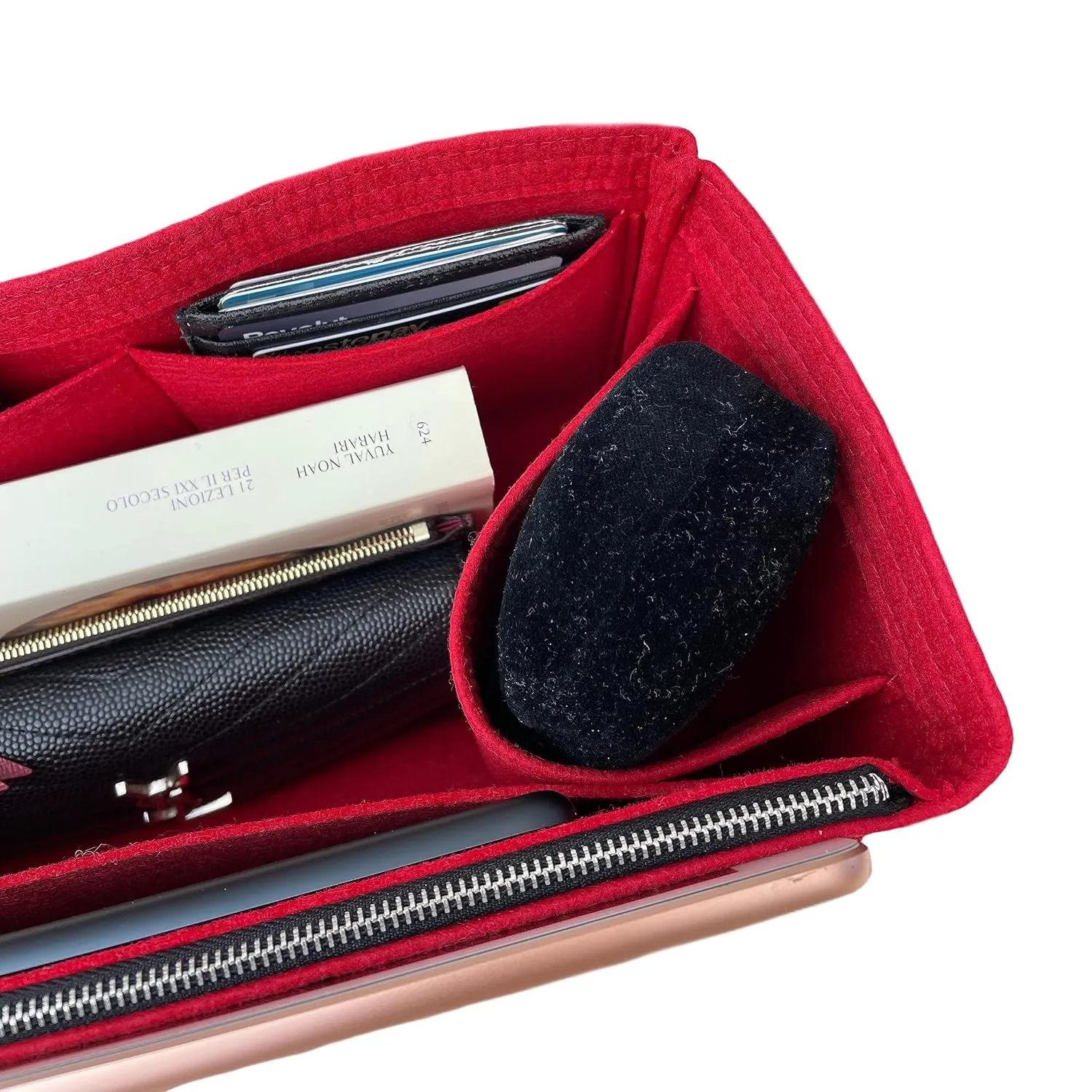 Purse Organizer for Lv Maida Hobo Bag Organizer, Maida Hobo Bag Insert Organizer, Handmade Snug Sturdy 2mm Felt with Gold Zipper (For Maida, Scarlet)
