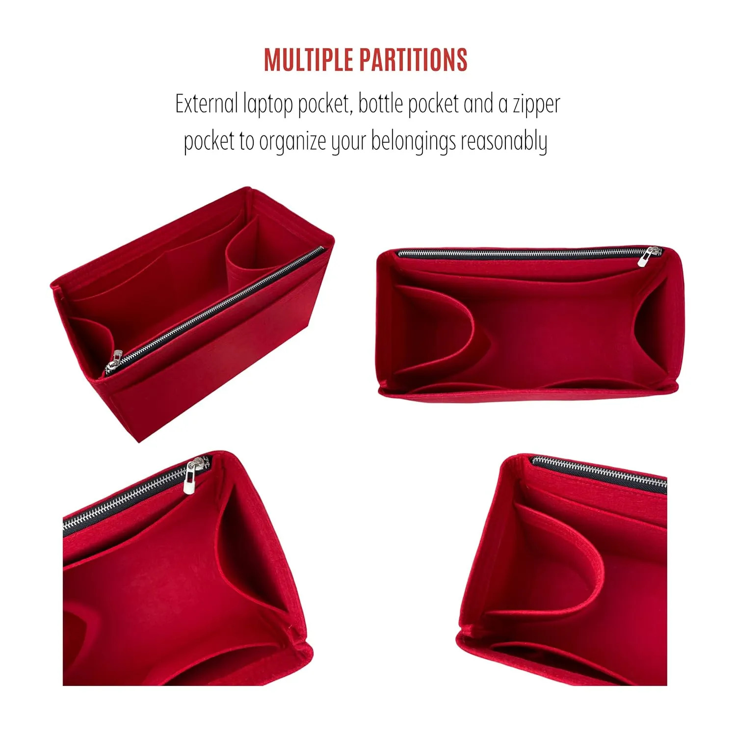 Purse Organizer for Lv Maida Hobo Bag Organizer, Maida Hobo Bag Insert Organizer, Handmade Snug Sturdy 2mm Felt with Gold Zipper (For Maida, Scarlet)