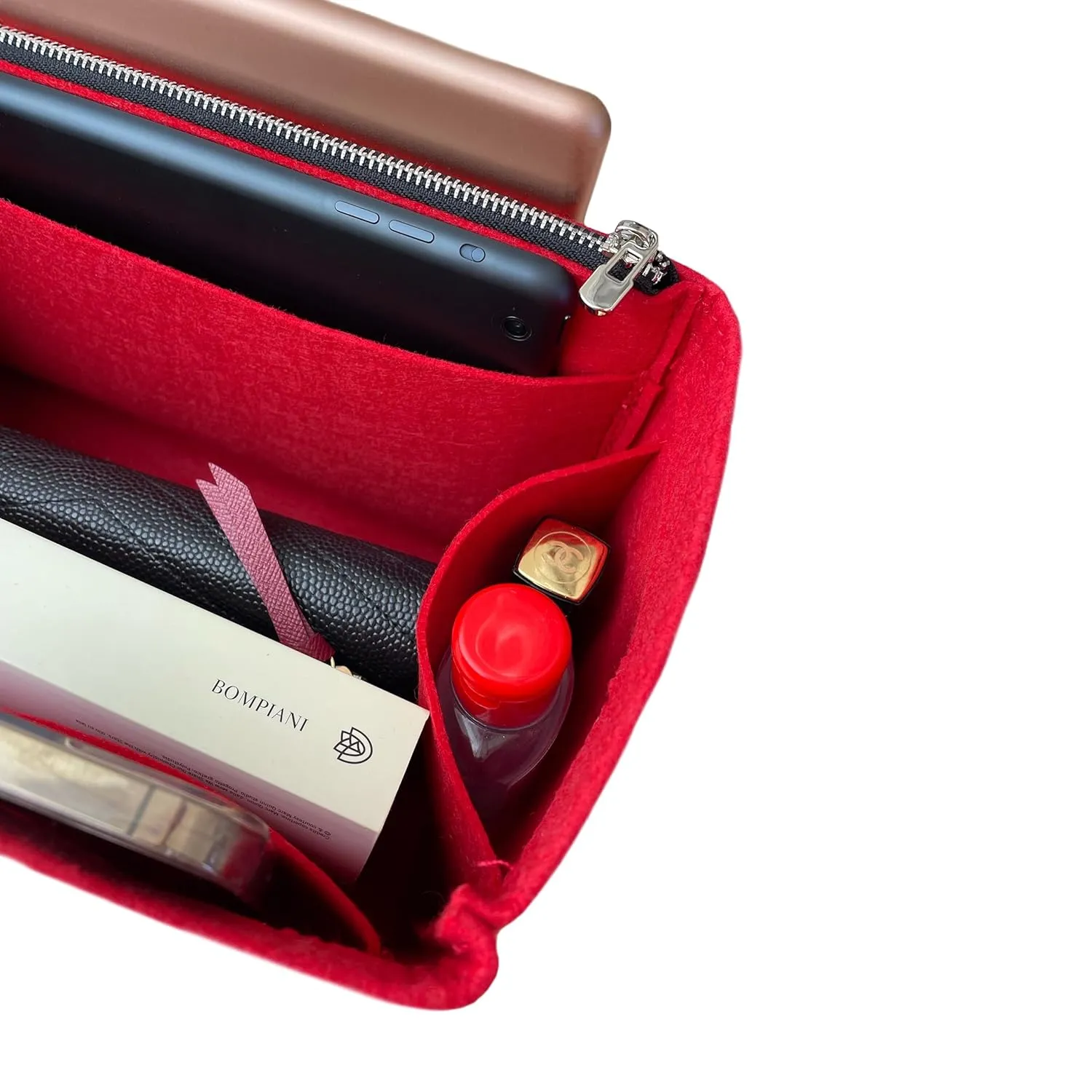 Purse Organizer for Lv Maida Hobo Bag Organizer, Maida Hobo Bag Insert Organizer, Handmade Snug Sturdy 2mm Felt with Gold Zipper (For Maida, Scarlet)
