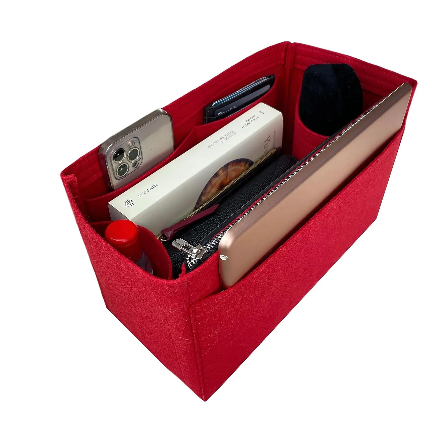 Purse Organizer for Lv Maida Hobo Bag Organizer, Maida Hobo Bag Insert Organizer, Handmade Snug Sturdy 2mm Felt with Gold Zipper (For Maida, Scarlet)