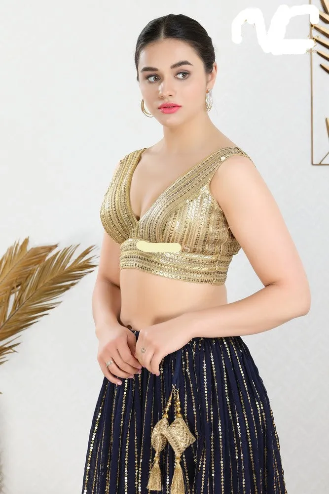 Readymade Net Padded Back Open Sleeveless Gold Saree Blouse