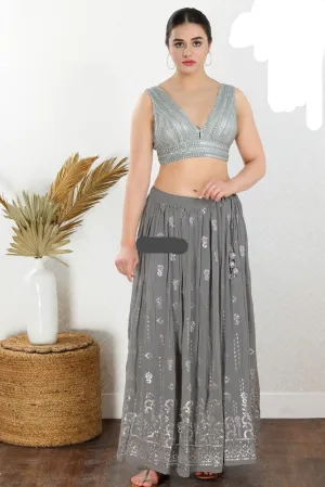 Readymade Net Padded Back Open Sleeveless Silver Saree Blouse