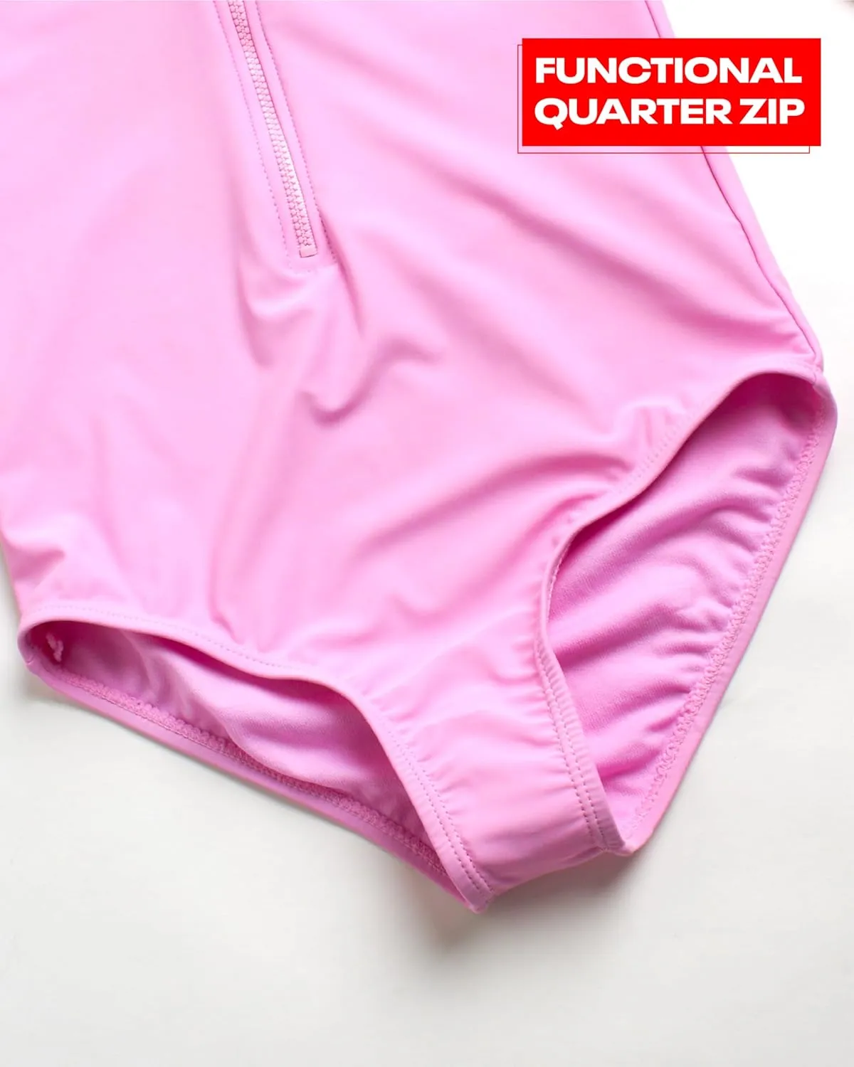 Reebok Girls' Rash Guard Bathing Suit - UPF 50  Quarter Zip Long Sleeve One Piece Bathing Suit - Monokini for Girls (7-12)