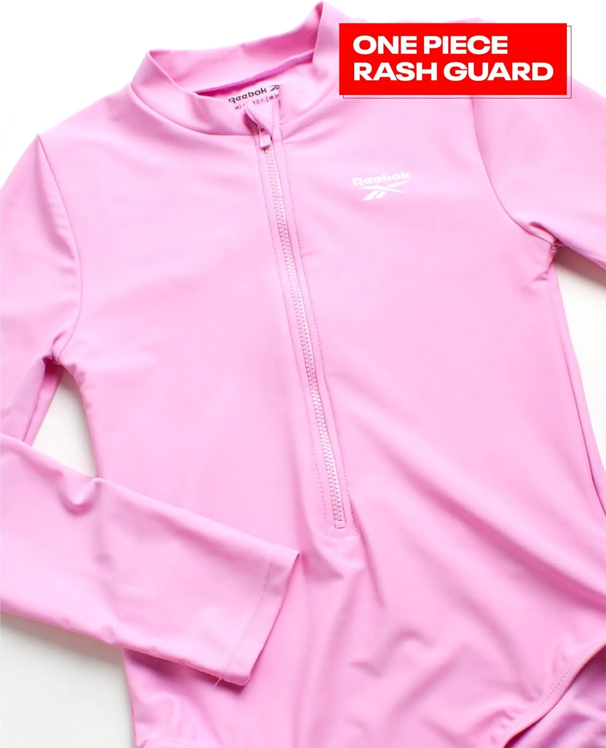 Reebok Girls' Rash Guard Bathing Suit - UPF 50  Quarter Zip Long Sleeve One Piece Bathing Suit - Monokini for Girls (7-12)