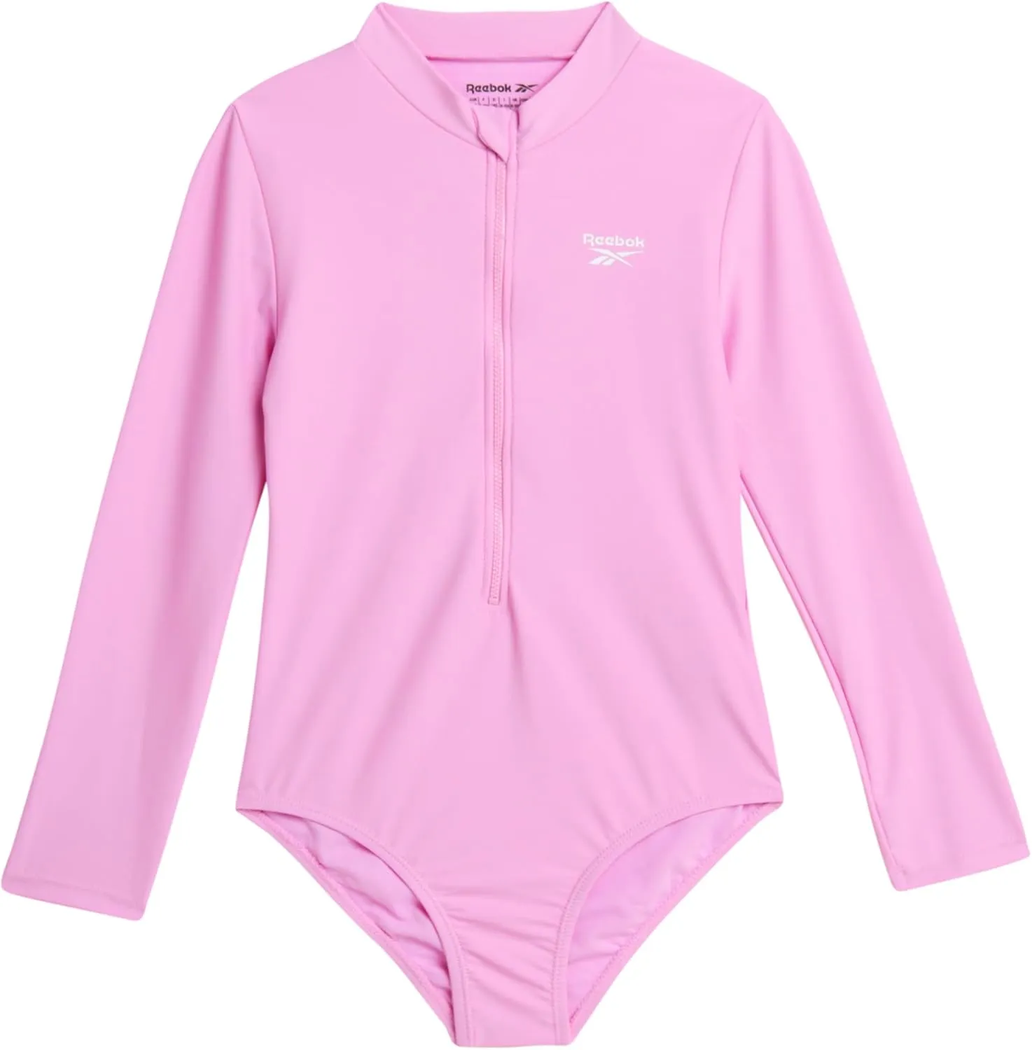 Reebok Girls' Rash Guard Bathing Suit - UPF 50  Quarter Zip Long Sleeve One Piece Bathing Suit - Monokini for Girls (7-12)