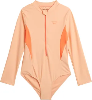 Reebok Girls' Rash Guard Bathing Suit - UPF 50  Quarter Zip Long Sleeve One Piece Bathing Suit - Monokini for Girls (7-12)
