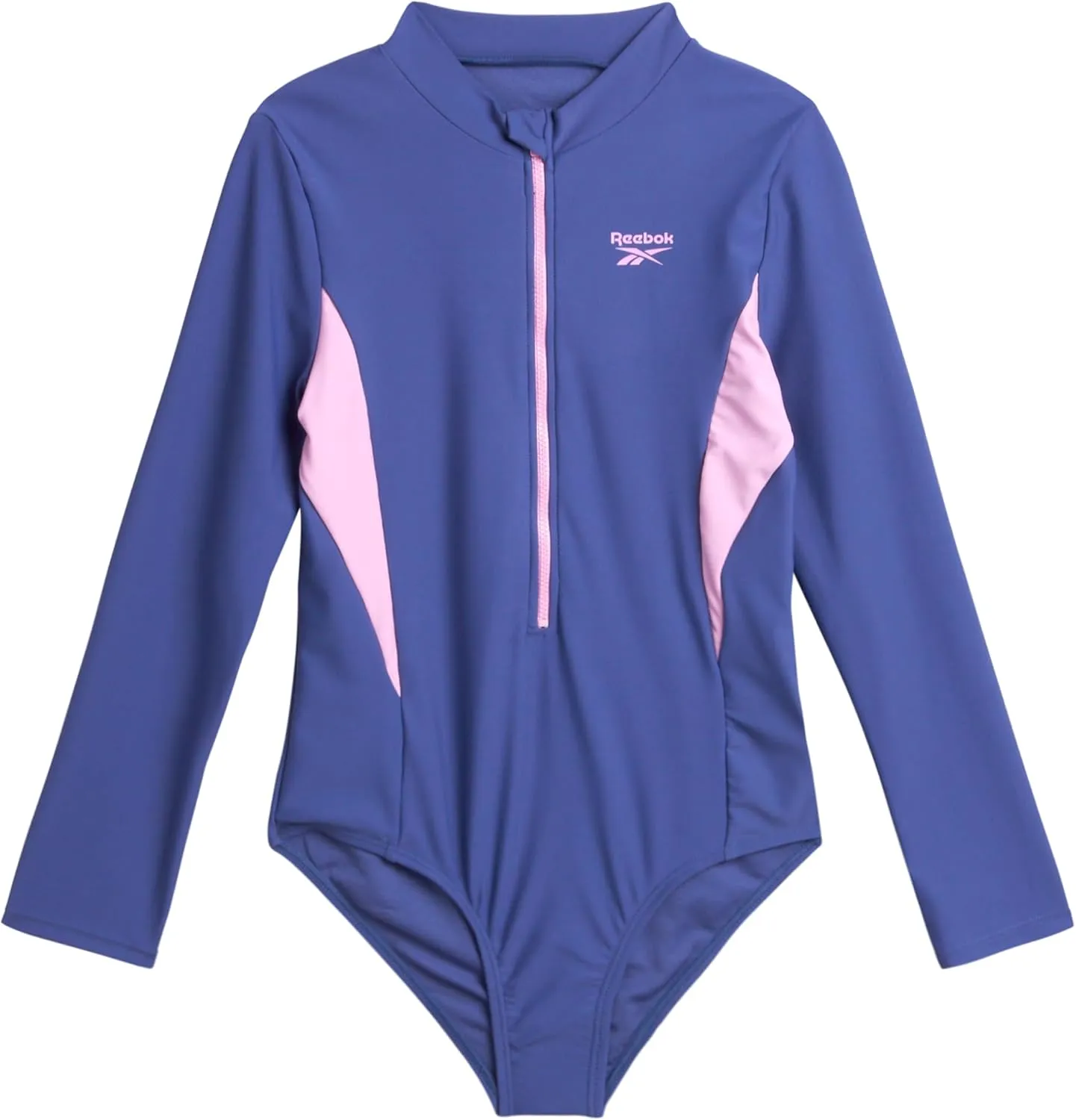 Reebok Girls' Rash Guard Bathing Suit - UPF 50  Quarter Zip Long Sleeve One Piece Bathing Suit - Monokini for Girls (7-12)