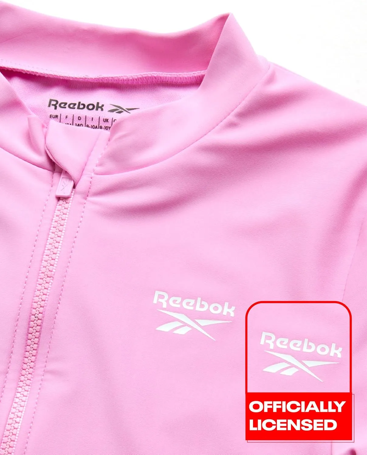 Reebok Girls' Rash Guard Bathing Suit - UPF 50  Quarter Zip Long Sleeve One Piece Bathing Suit - Monokini for Girls (7-12)