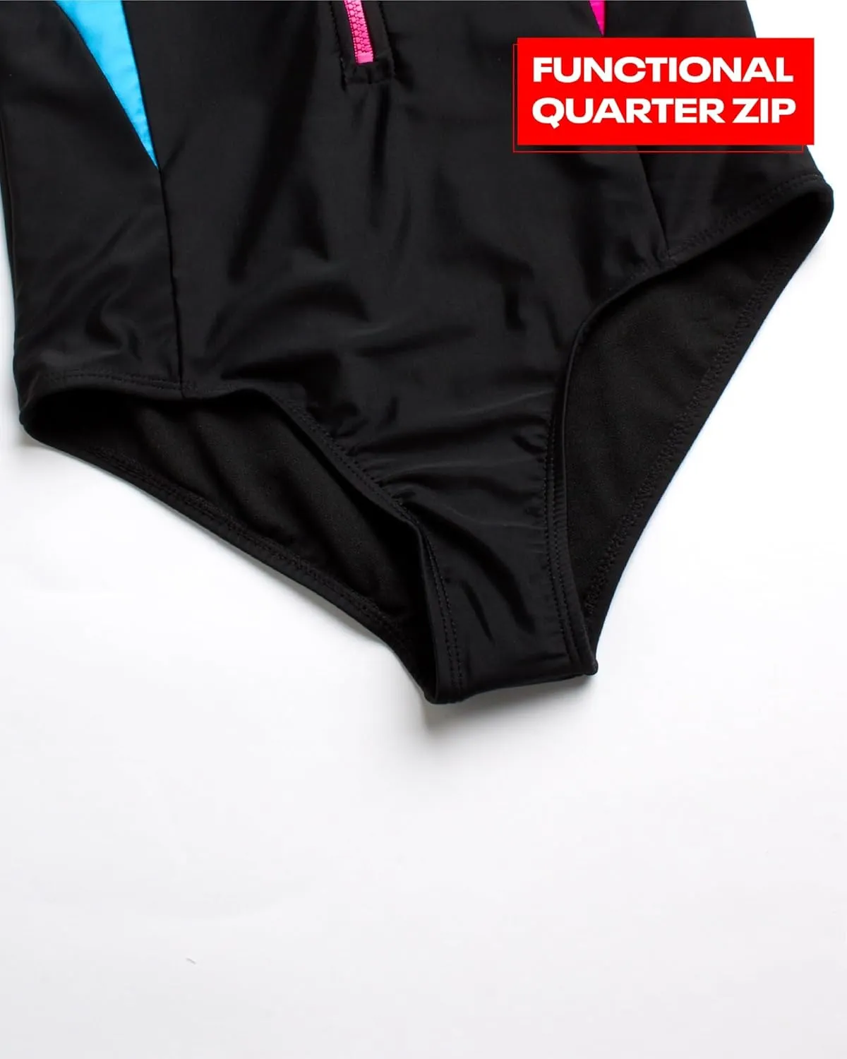 Reebok Girls' Rash Guard Bathing Suit - UPF 50  Quarter Zip Long Sleeve One Piece Bathing Suit - Monokini for Girls (7-12)
