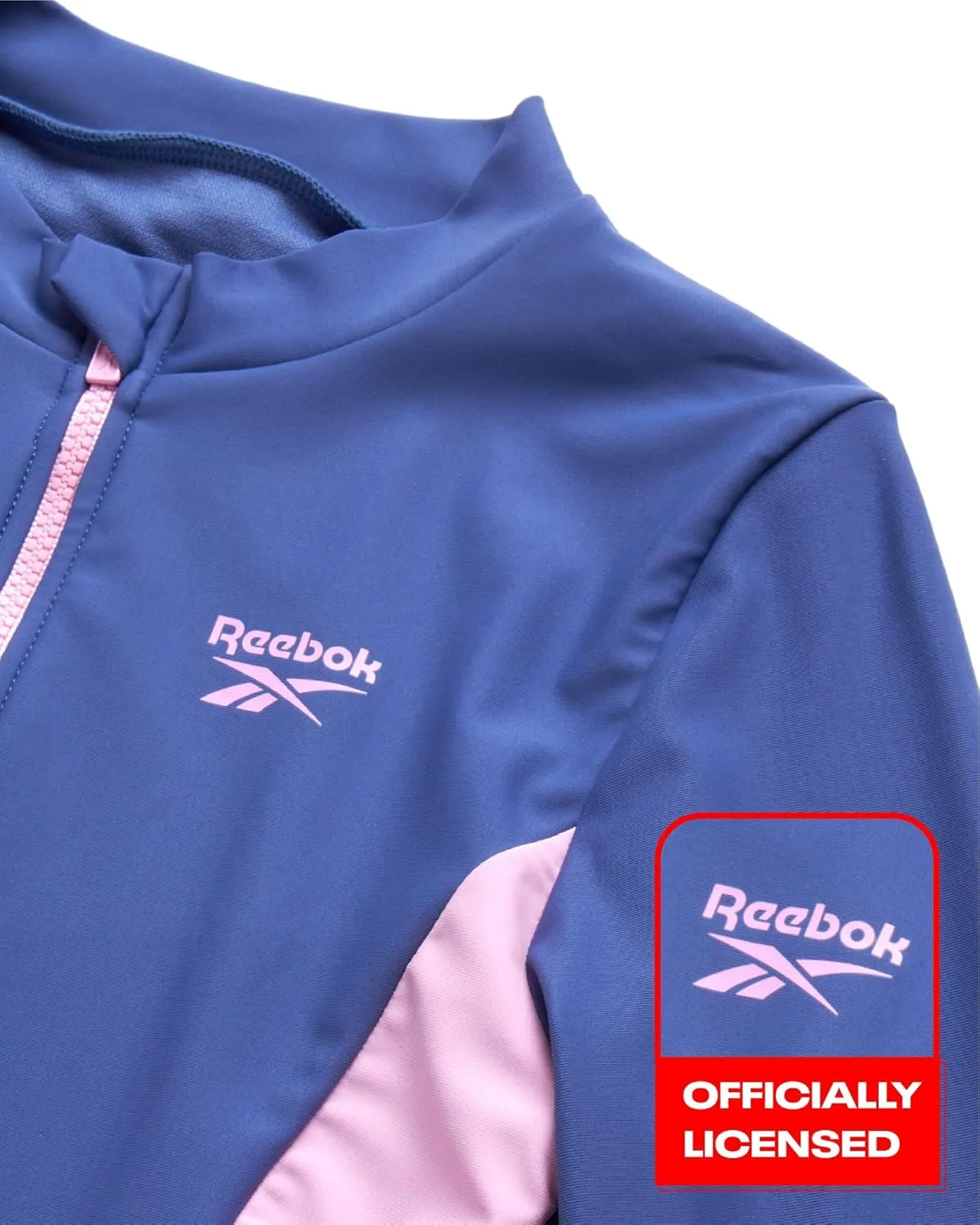 Reebok Girls' Rash Guard Bathing Suit - UPF 50  Quarter Zip Long Sleeve One Piece Bathing Suit - Monokini for Girls (7-12)