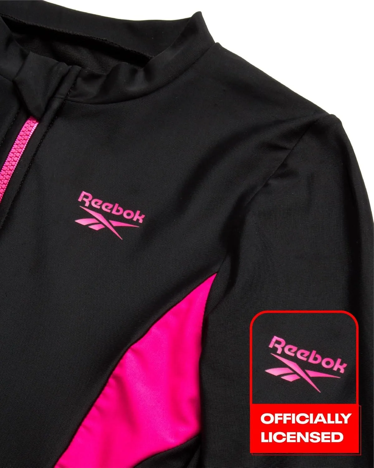 Reebok Girls' Rash Guard Bathing Suit - UPF 50  Quarter Zip Long Sleeve One Piece Bathing Suit - Monokini for Girls (7-12)