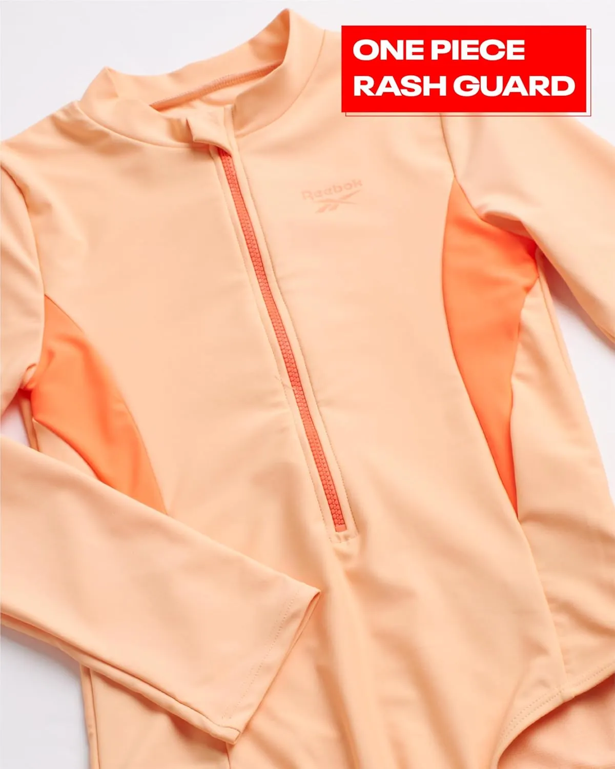 Reebok Girls' Rash Guard Bathing Suit - UPF 50  Quarter Zip Long Sleeve One Piece Bathing Suit - Monokini for Girls (7-12)