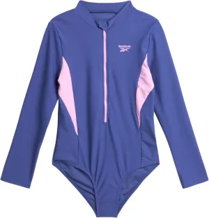 Reebok Girls' Rash Guard Bathing Suit - UPF 50  Quarter Zip Long Sleeve One Piece Bathing Suit - Monokini for Girls (7-12)