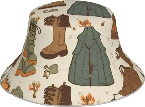 Reflective Bucket Hat for Women Men Sleeping Bag Boots Campfire Pattern Sun Hats Fisherman Cap Reversible Summer Beach Cap Black