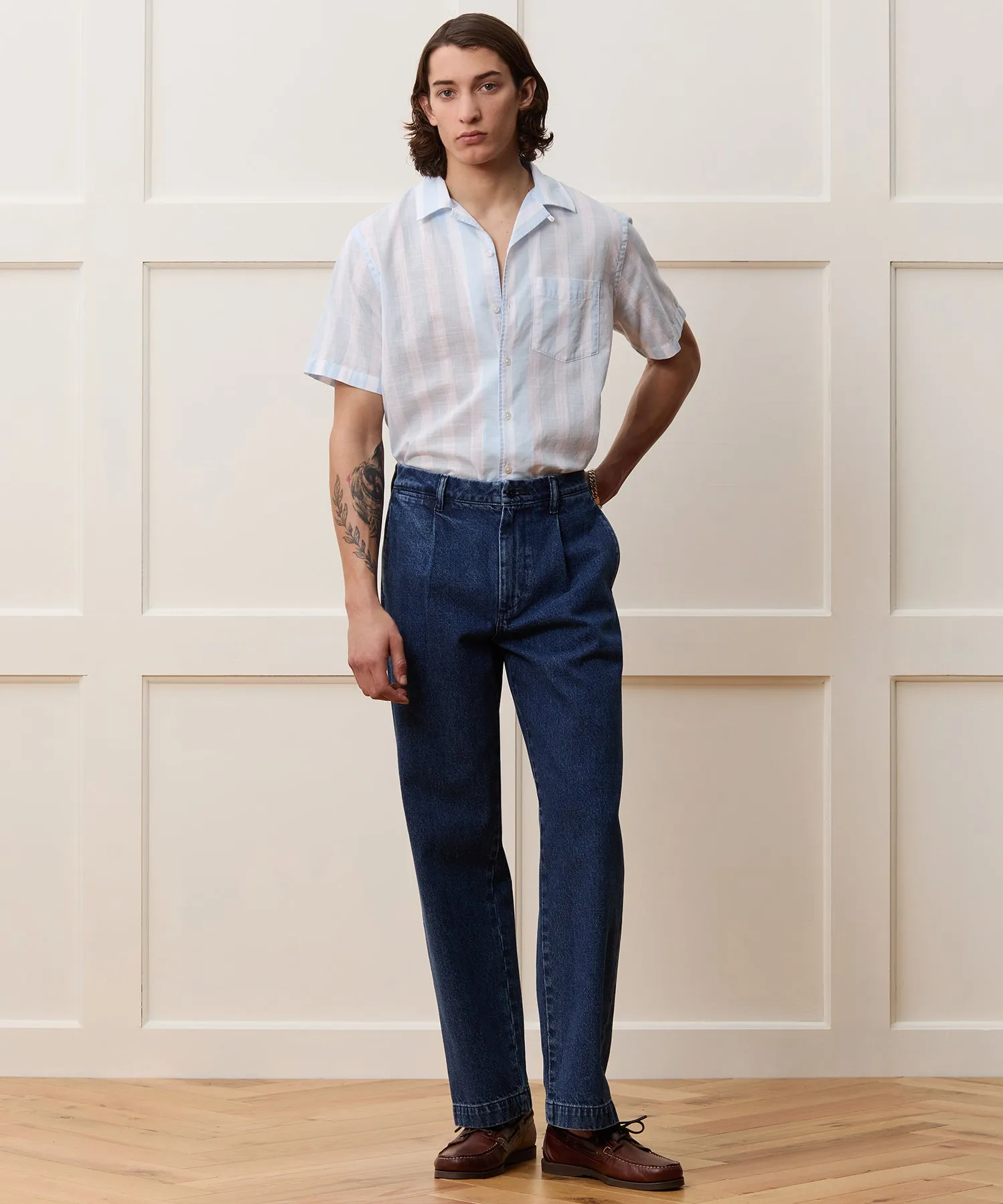 Relaxed Pleated Denim Chino