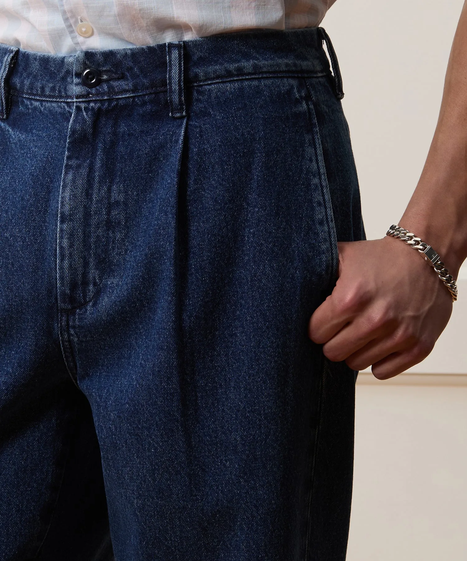 Relaxed Pleated Denim Chino