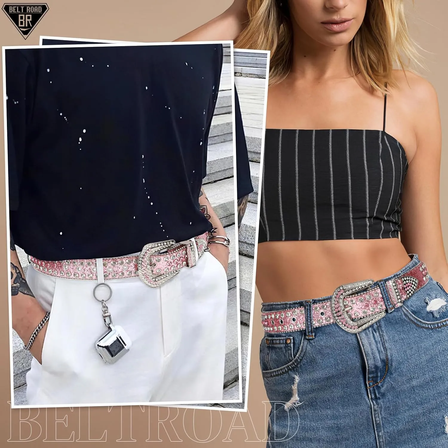 Rhinestone Belt Goth Bling Belts for Women and Men Western Cowboy Cowgirl Belts for Jeans, Halloween Belt