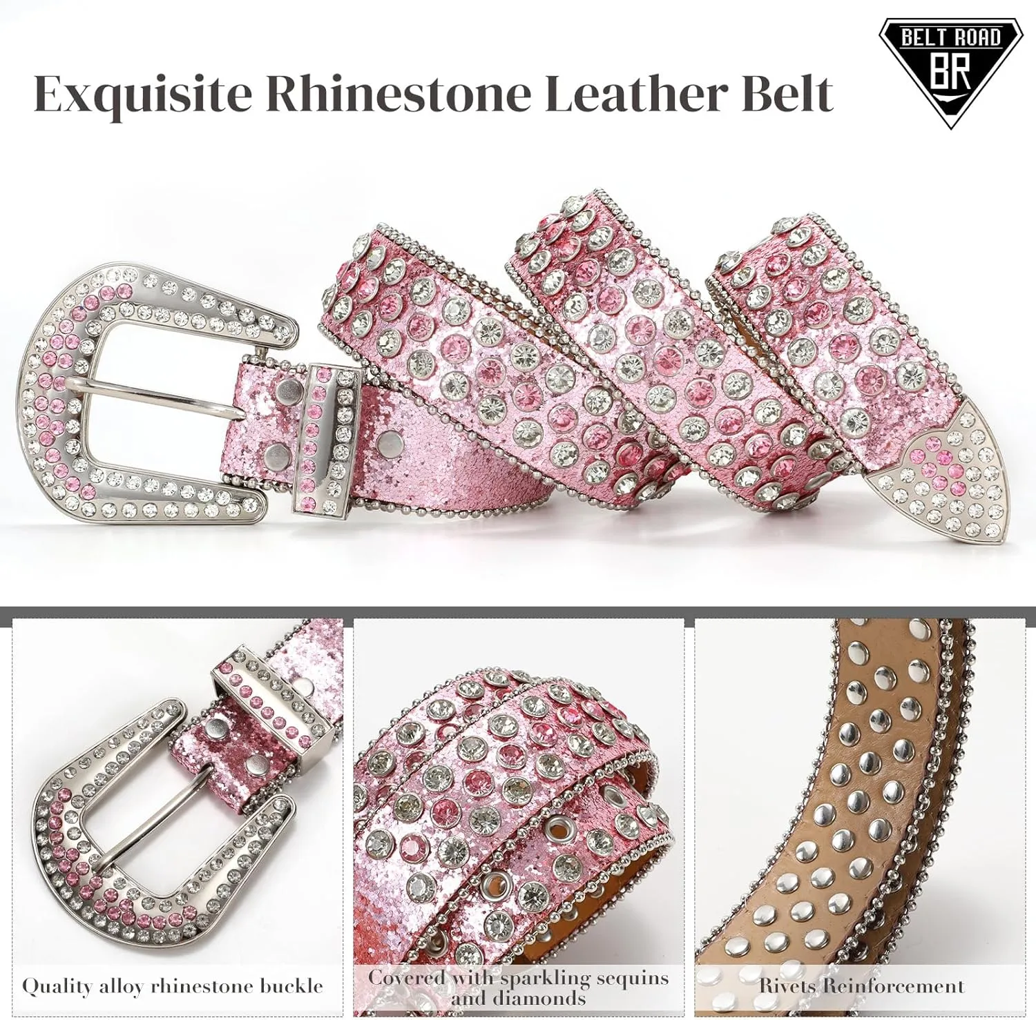 Rhinestone Belt Goth Bling Belts for Women and Men Western Cowboy Cowgirl Belts for Jeans, Halloween Belt