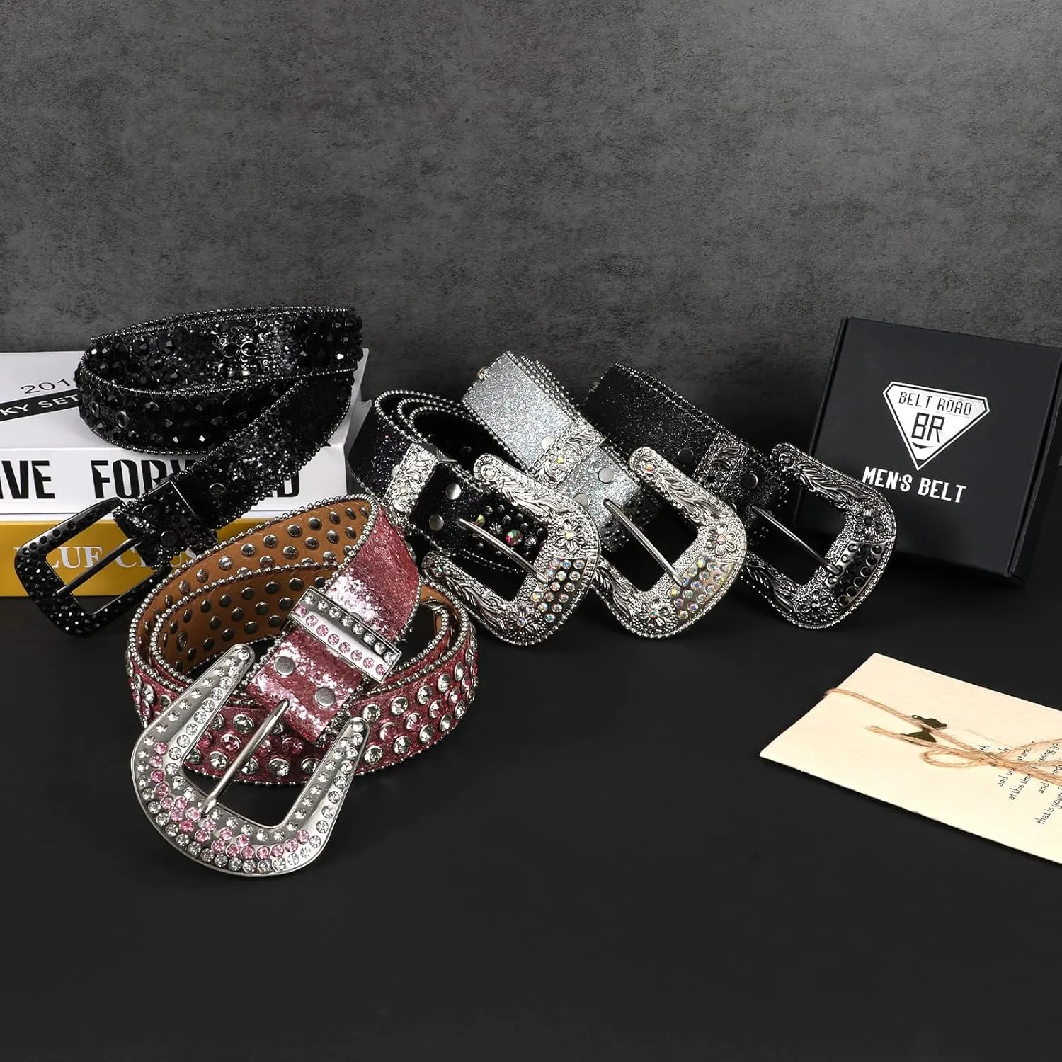 Rhinestone Belt Goth Bling Belts for Women and Men Western Cowboy Cowgirl Belts for Jeans, Halloween Belt