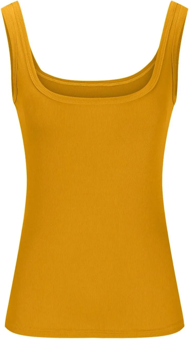 Ribbed Tank Tops for Women Sleeveless Compression T Shirt Lightweight Workout Shirts Slim Fit Scoop Neck Camisole