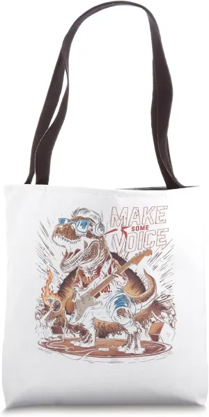 Rock Star Dinosaur Playing Guitar with Cool Headphones Tote Bag
