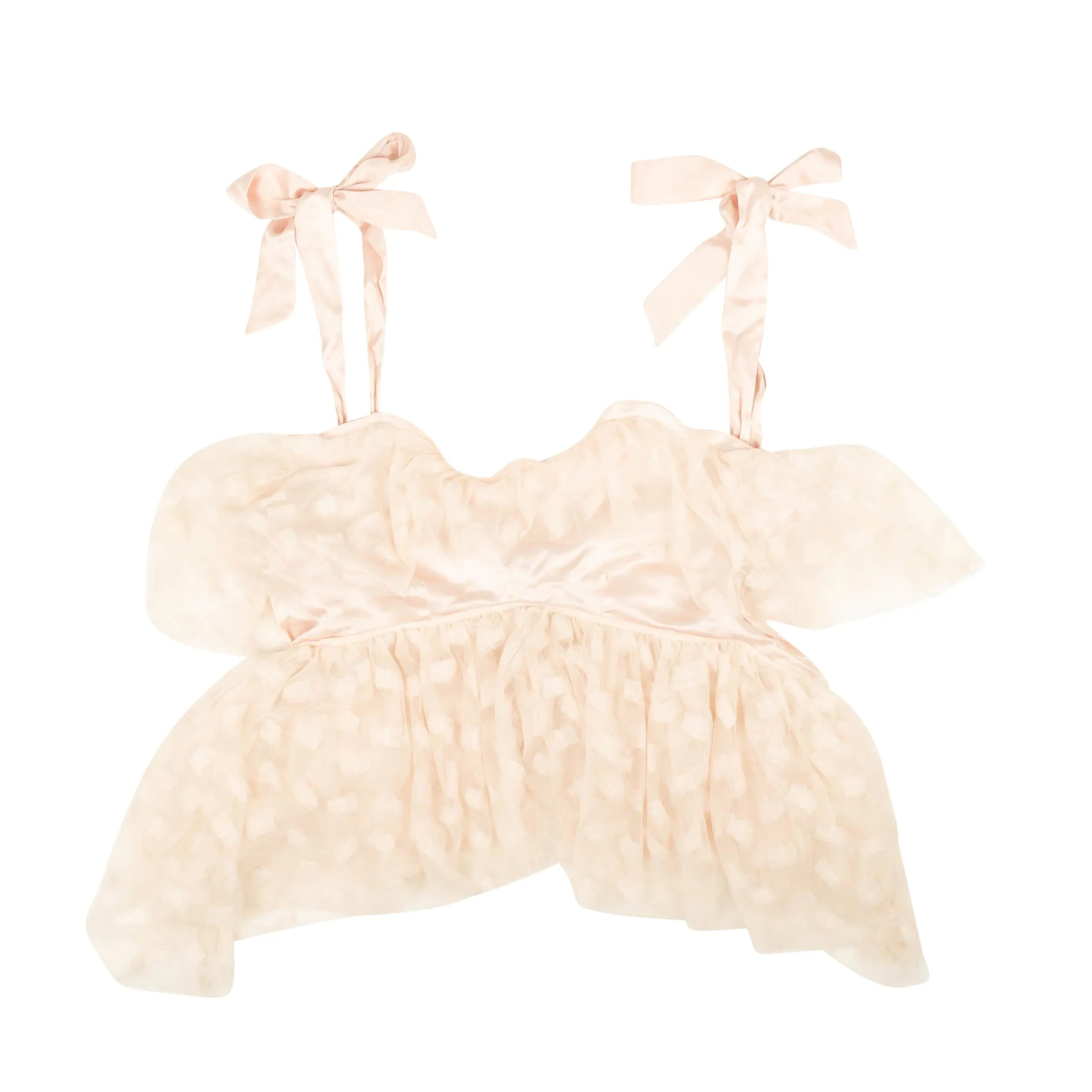 Rodarte Embroidered Tulle Bow Tiered Top - Light Pink