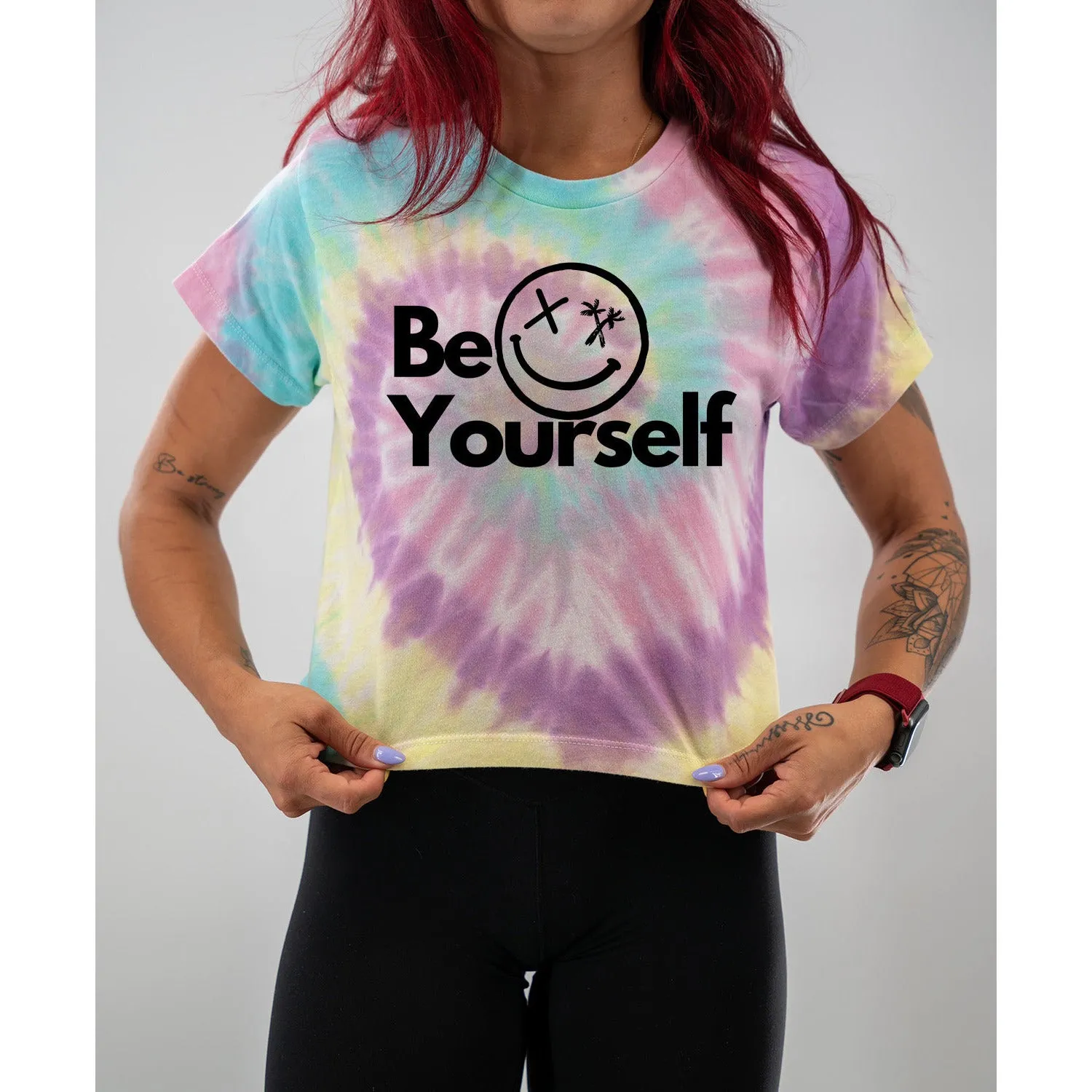 Salty Savage Ladies "Be Yourself" Spiral Tie Dye Crop Tee | V2