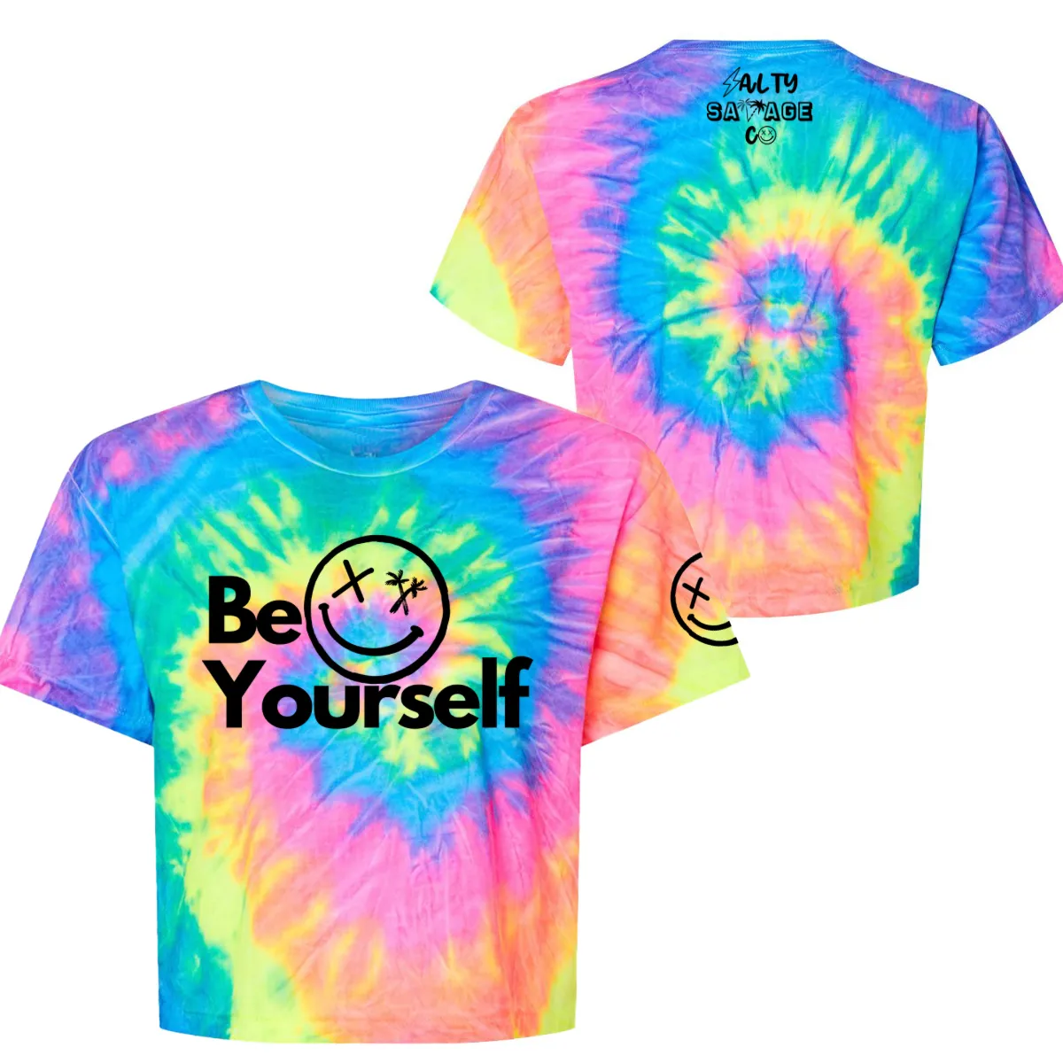 Salty Savage Ladies "Be Yourself" Spiral Tie Dye Crop Tee | V2