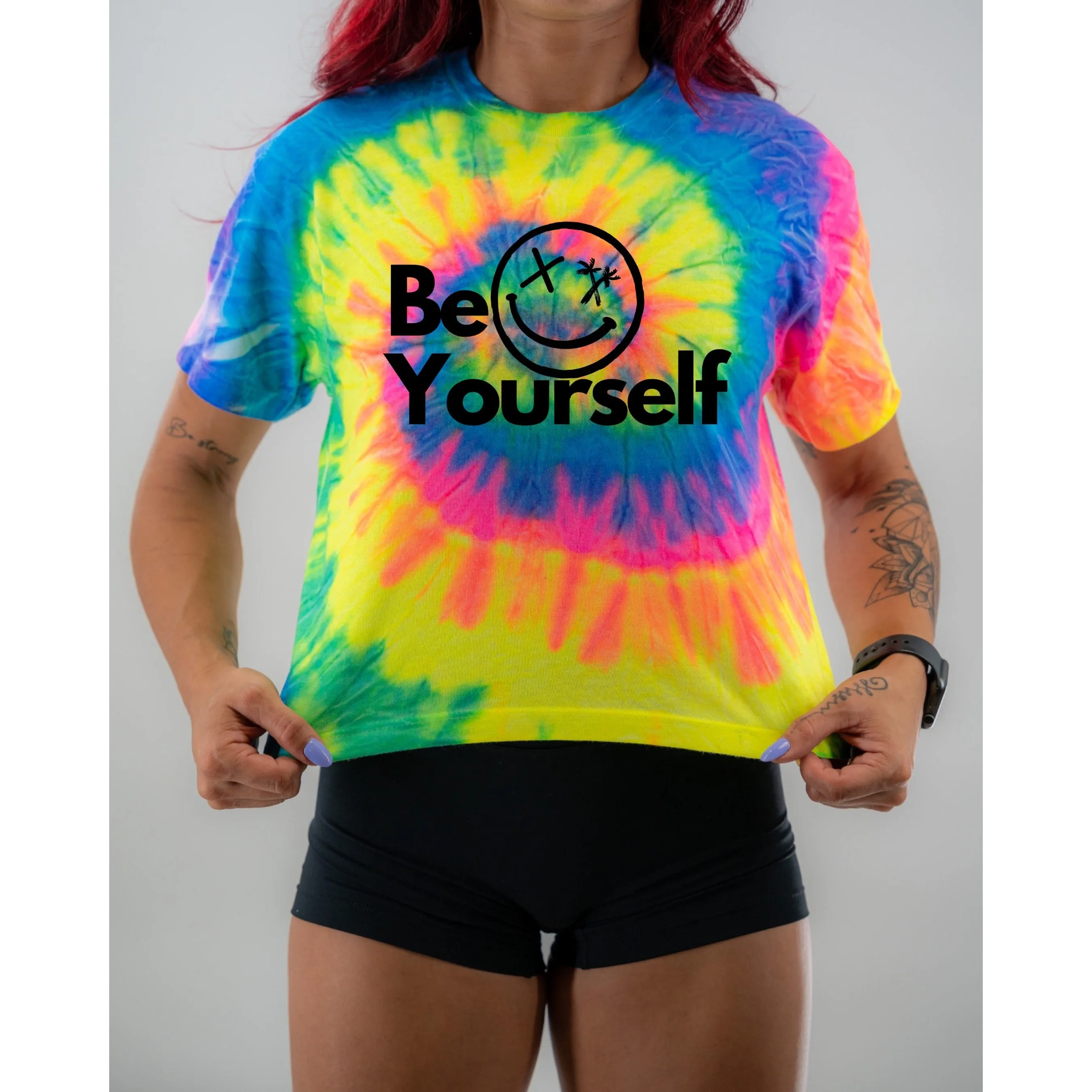 Salty Savage Ladies "Be Yourself" Spiral Tie Dye Crop Tee | V2