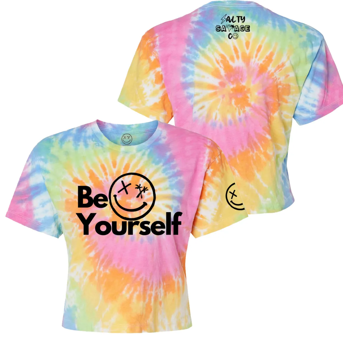 Salty Savage Ladies "Be Yourself" Spiral Tie Dye Crop Tee | V2