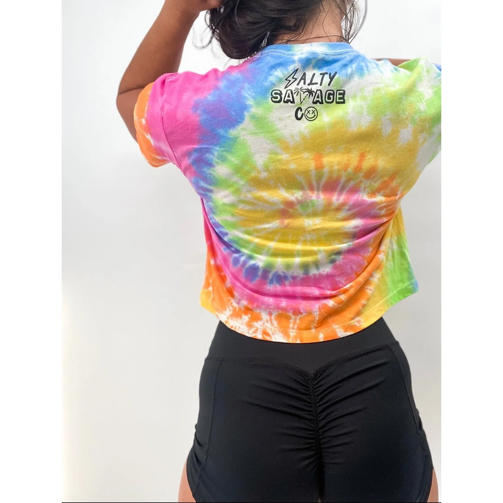 Salty Savage Ladies "Be Yourself" Spiral Tie Dye Crop Tee | V2