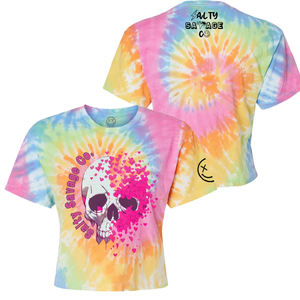 Salty Savage Ladies "Dead Love" Spiral Tie Dye Crop Tee