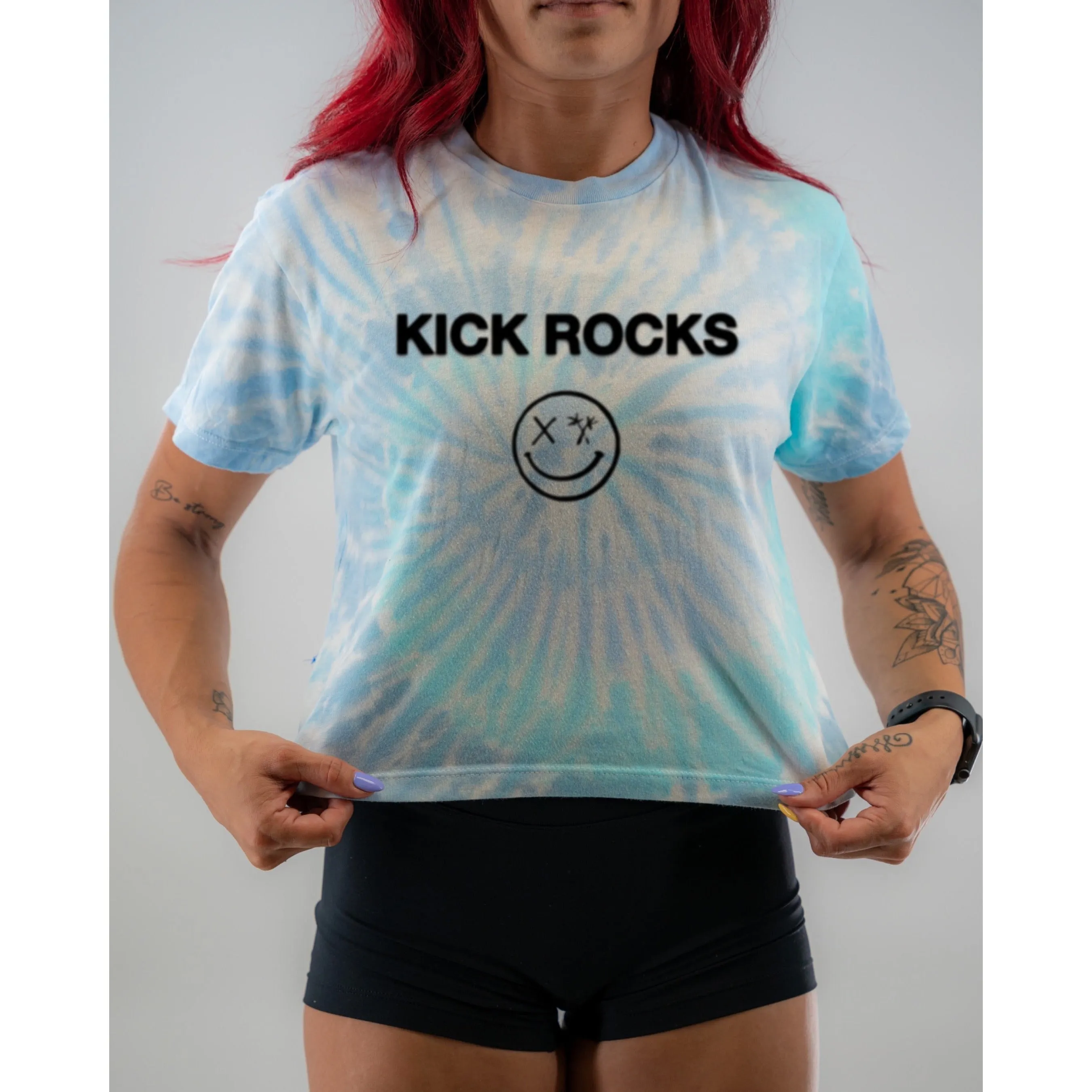 Salty Savage Ladies "KICK ROCKS" Spiral Tie Dye Crop Tee