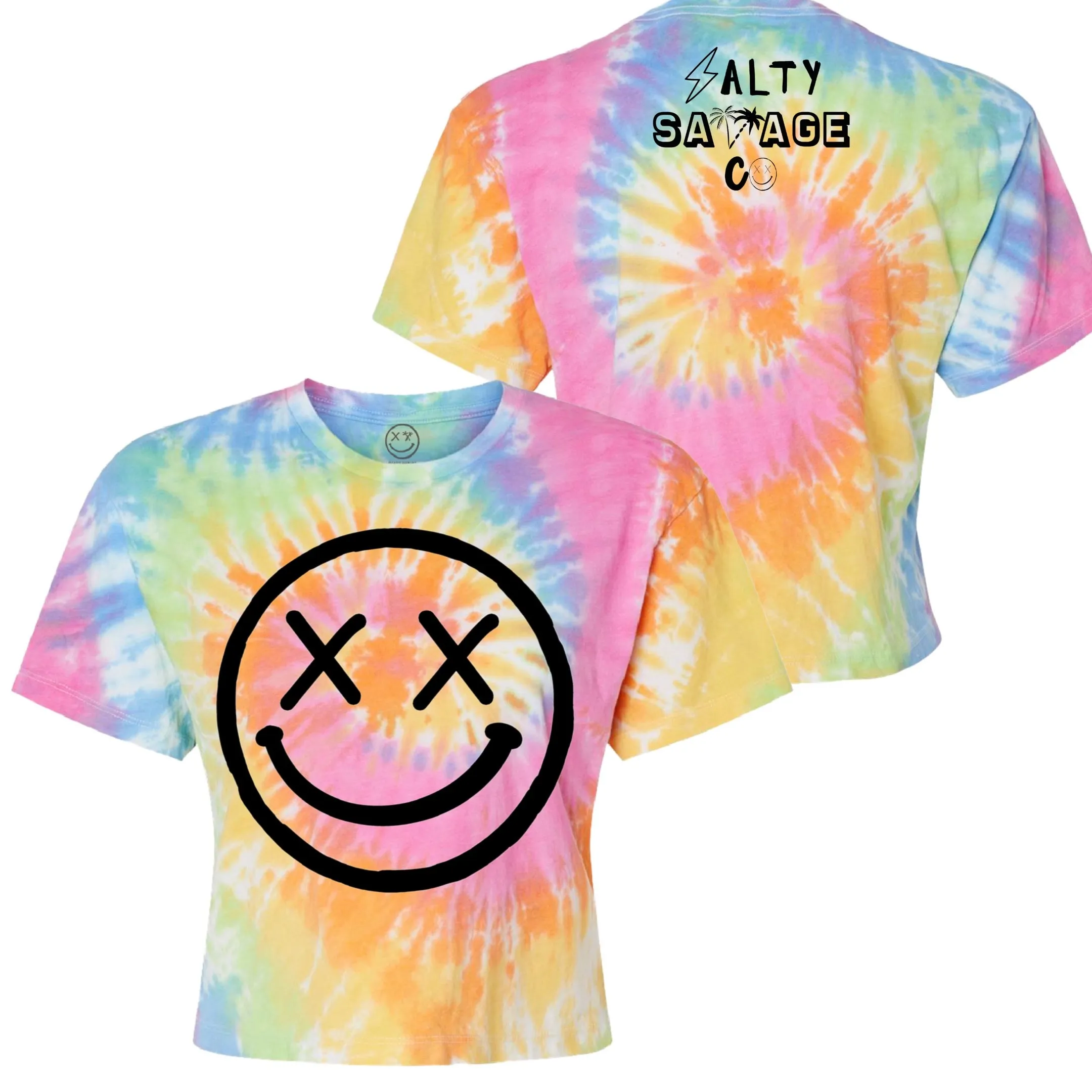 Salty Savage Ladies "OG Smile” Spiral Tie Dye Crop Tee