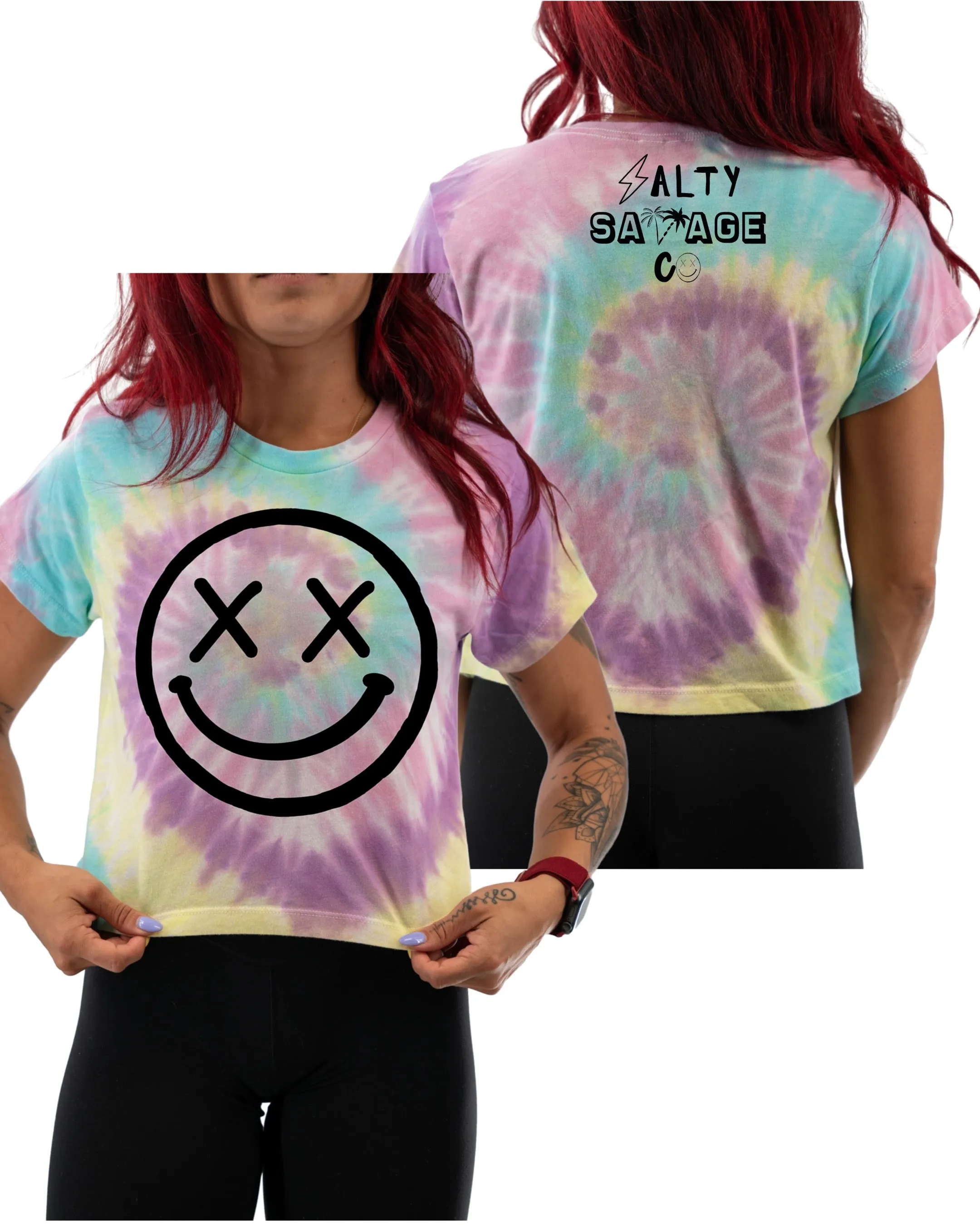 Salty Savage Ladies "OG Smile” Spiral Tie Dye Crop Tee