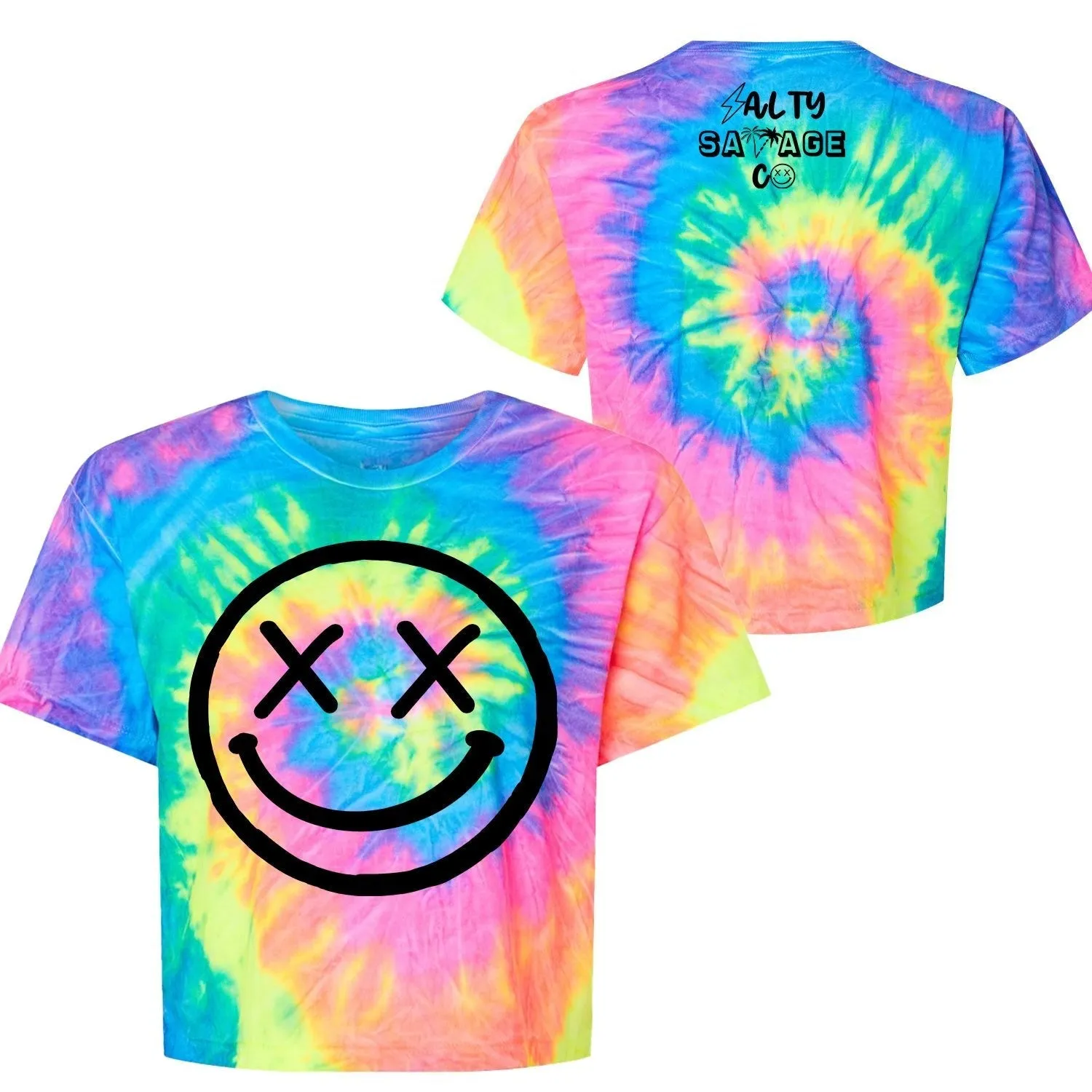 Salty Savage Ladies "OG Smile” Spiral Tie Dye Crop Tee