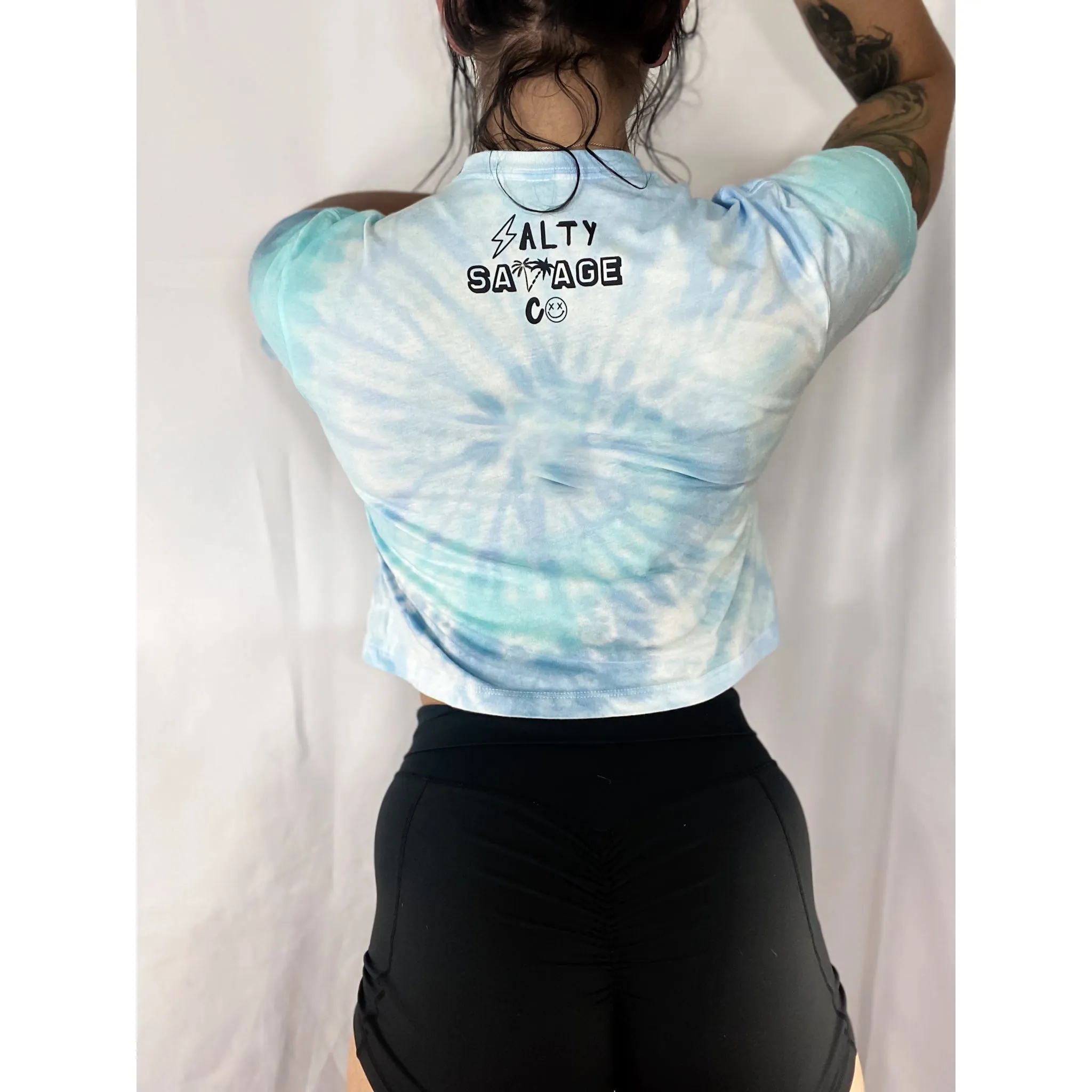 Salty Savage Ladies "OG Smile” Spiral Tie Dye Crop Tee