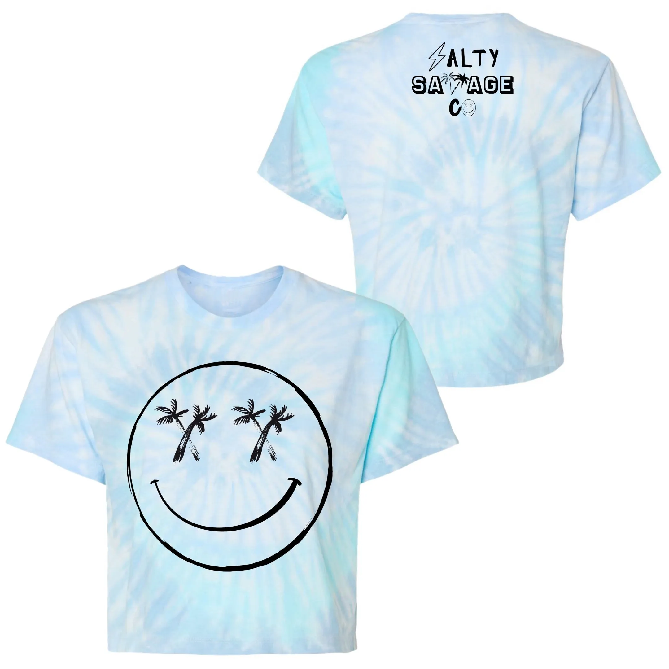 Salty Savage Ladies "Palm Smile” Spiral Tie Dye Crop Tee