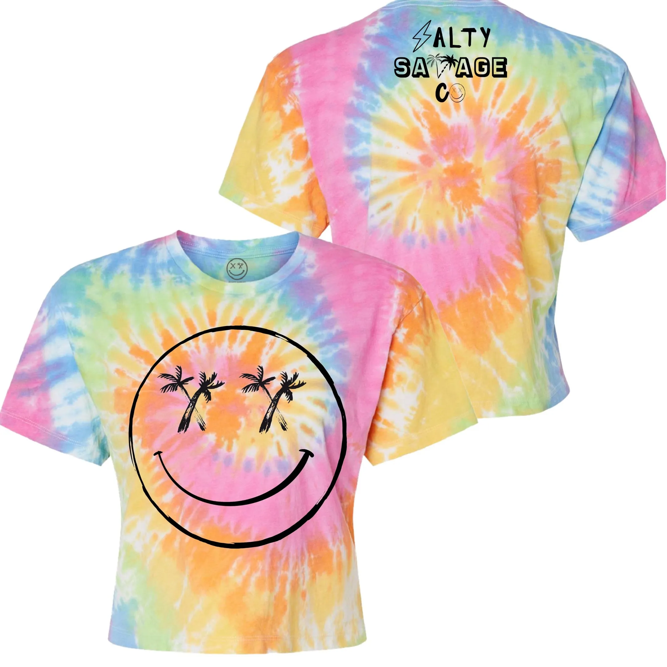 Salty Savage Ladies "Palm Smile” Spiral Tie Dye Crop Tee