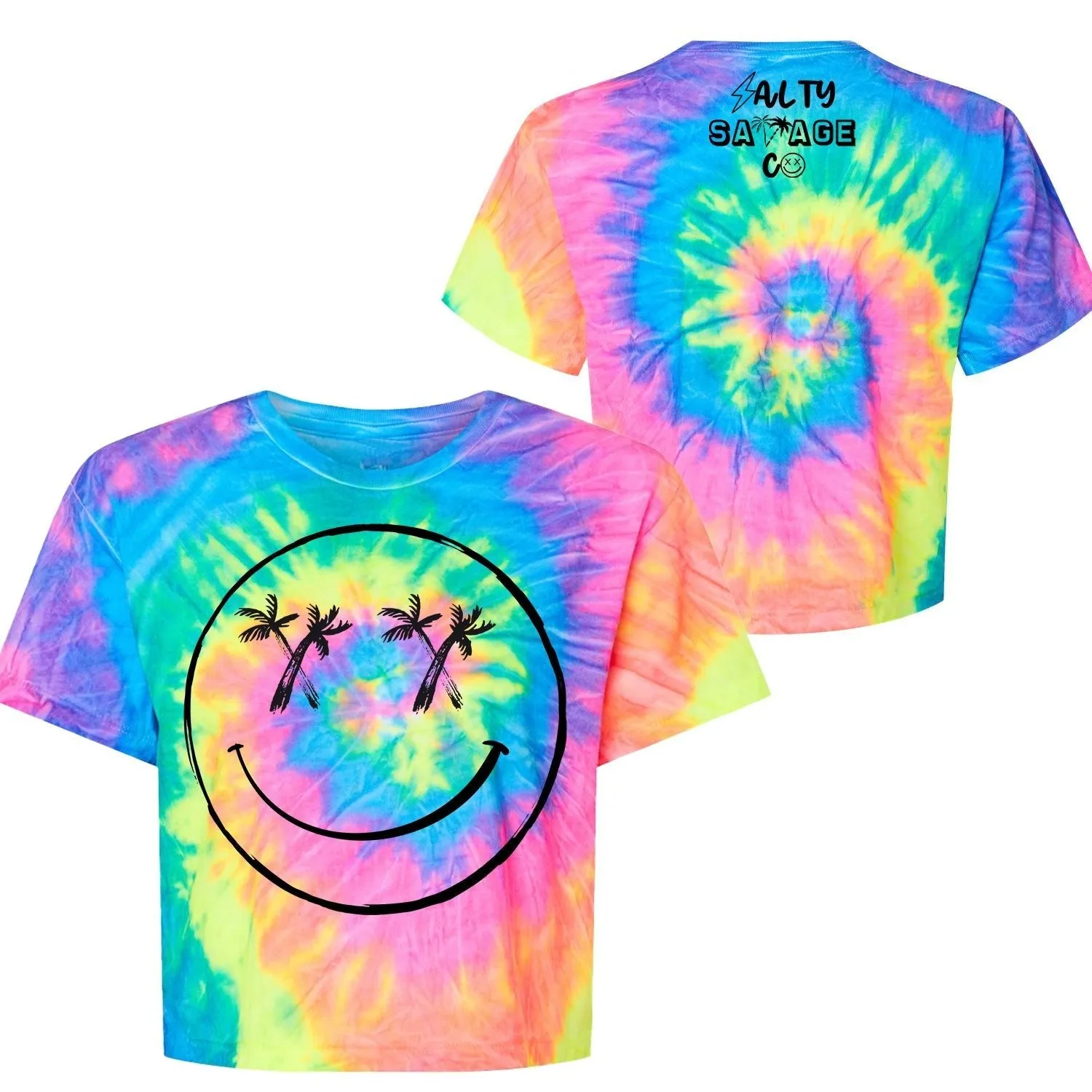 Salty Savage Ladies "Palm Smile” Spiral Tie Dye Crop Tee