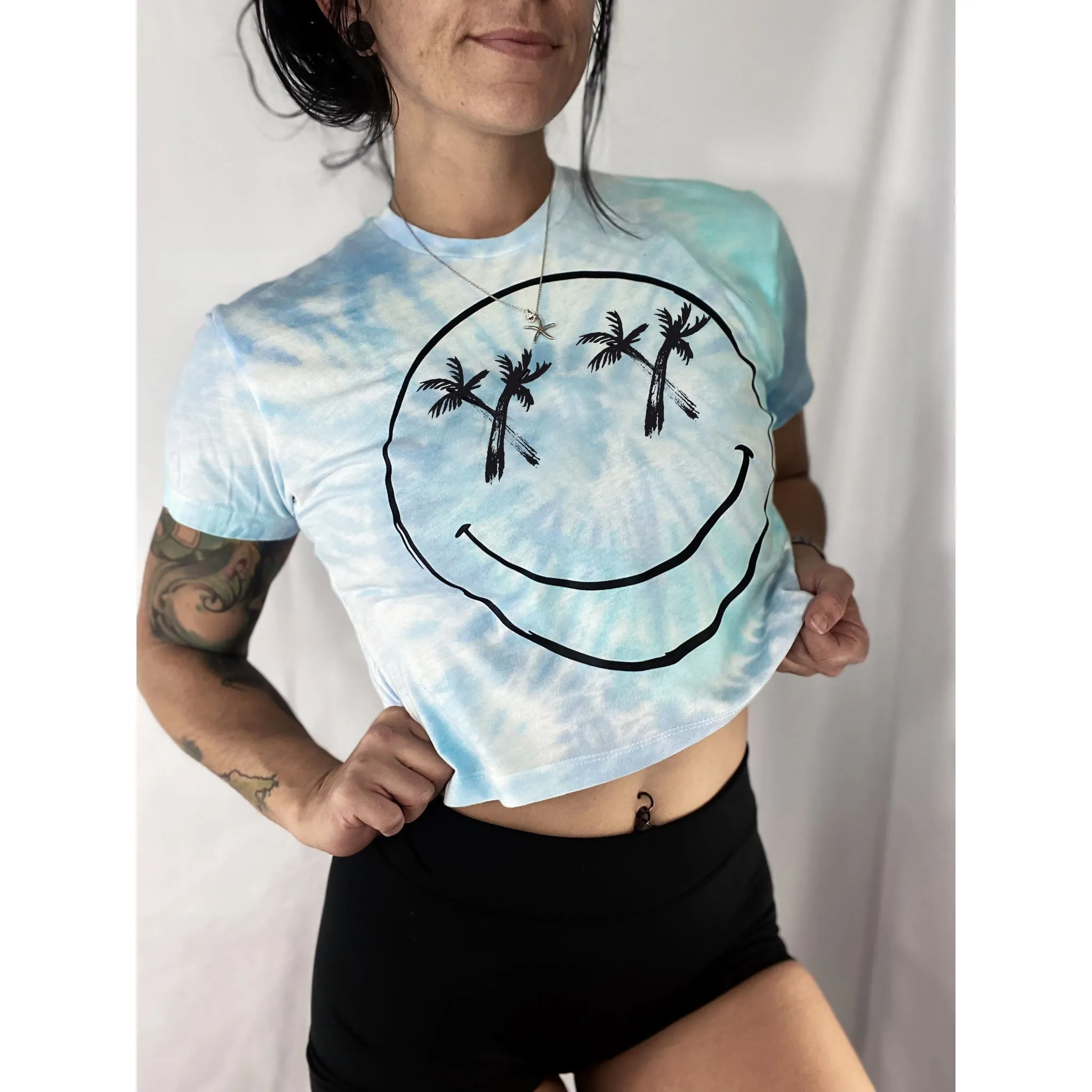 Salty Savage Ladies "Palm Smile” Spiral Tie Dye Crop Tee