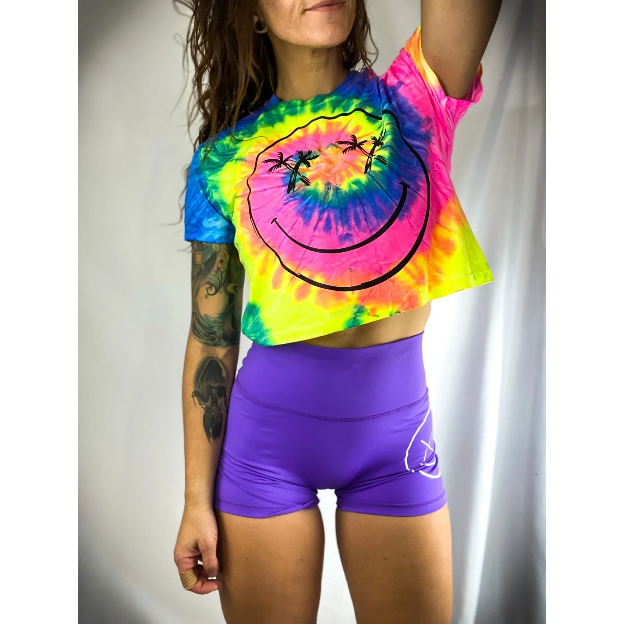 Salty Savage Ladies "Palm Smile” Spiral Tie Dye Crop Tee