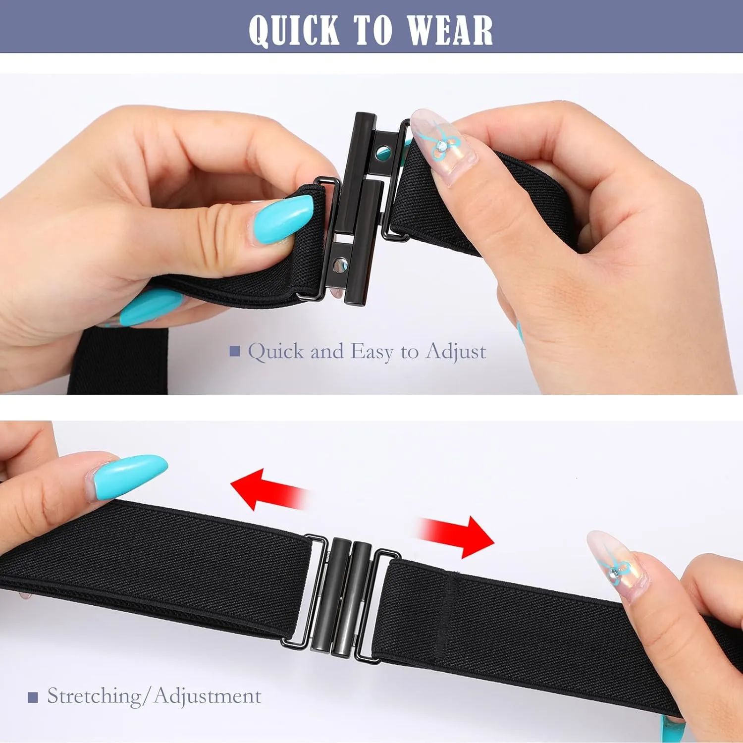 SANSTHS Women Elastic Belts for Jeans No Show Black Stretch belts for women Invisible Flat Buckle Belts Adjustable