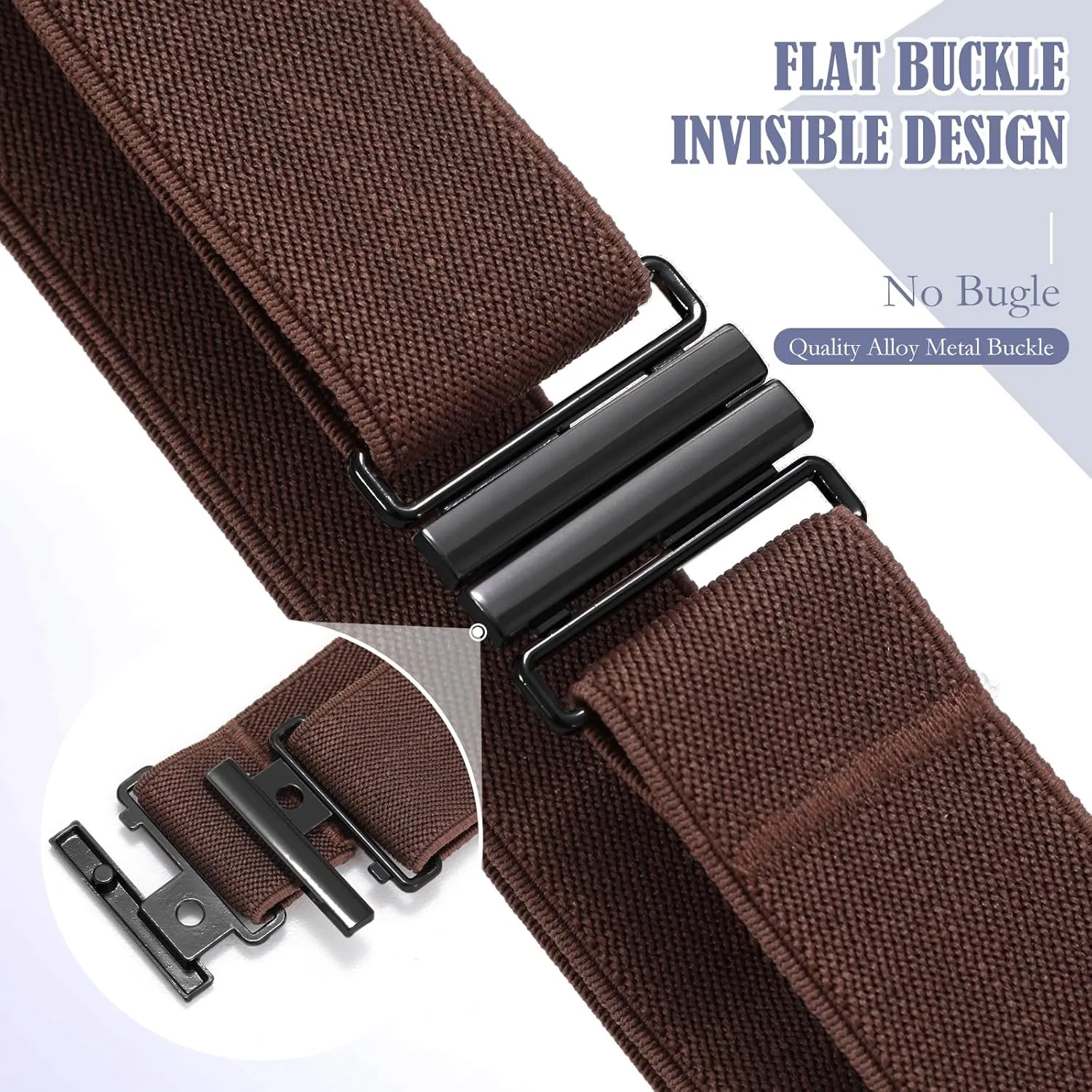 SANSTHS Women Elastic Belts for Jeans No Show Black Stretch belts for women Invisible Flat Buckle Belts Adjustable