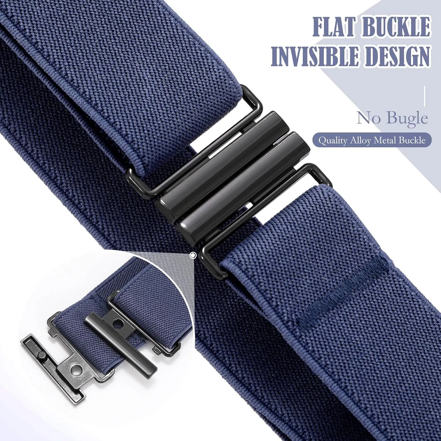 SANSTHS Women Elastic Belts for Jeans No Show Black Stretch belts for women Invisible Flat Buckle Belts Adjustable