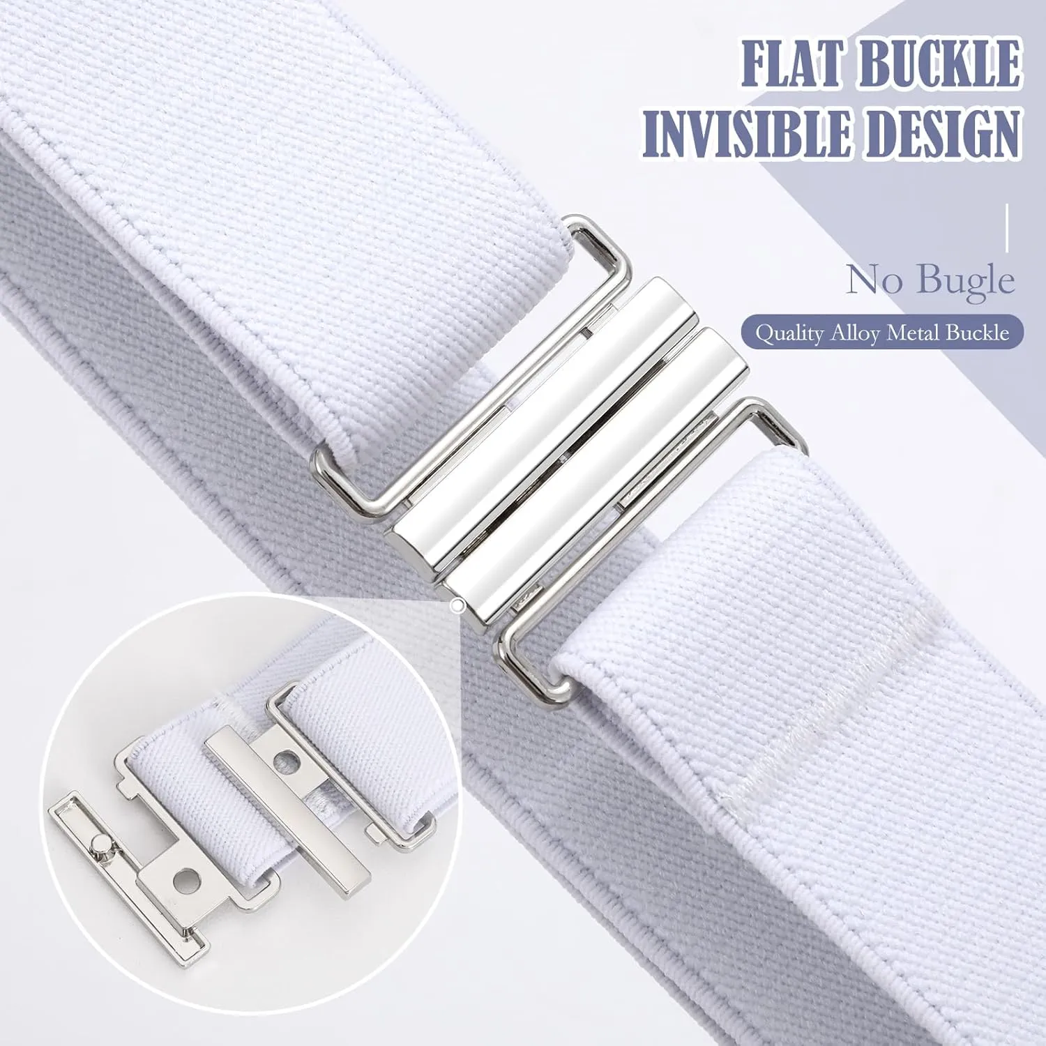 SANSTHS Women Elastic Belts for Jeans No Show Black Stretch belts for women Invisible Flat Buckle Belts Adjustable