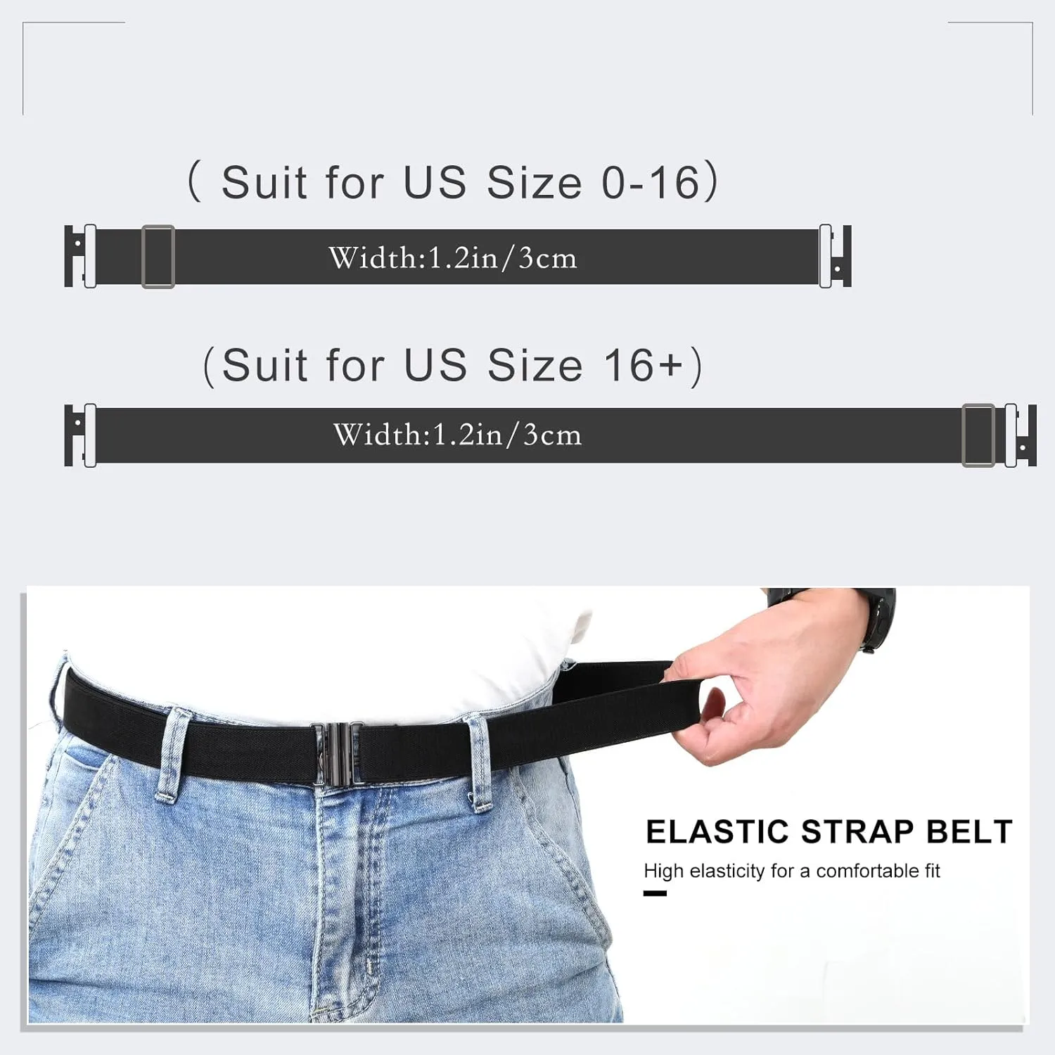 SANSTHS Women Elastic Belts for Jeans No Show Black Stretch belts for women Invisible Flat Buckle Belts Adjustable