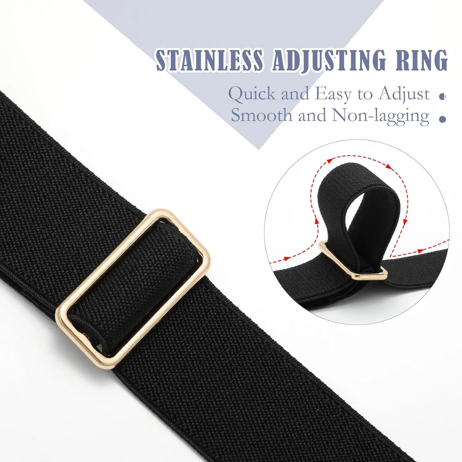 SANSTHS Women Elastic Belts for Jeans No Show Black Stretch belts for women Invisible Flat Buckle Belts Adjustable
